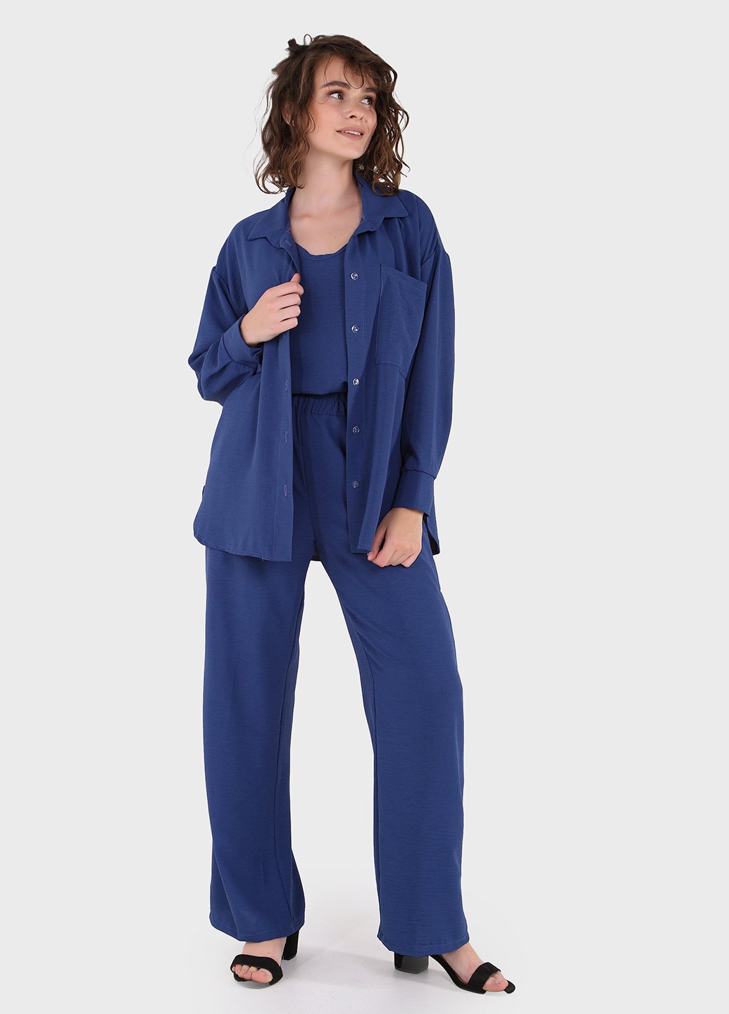 Купить Модный летний костюм женский синего цвета Merlini Тройка 100000127, размер 42-44 в интернет-магазине