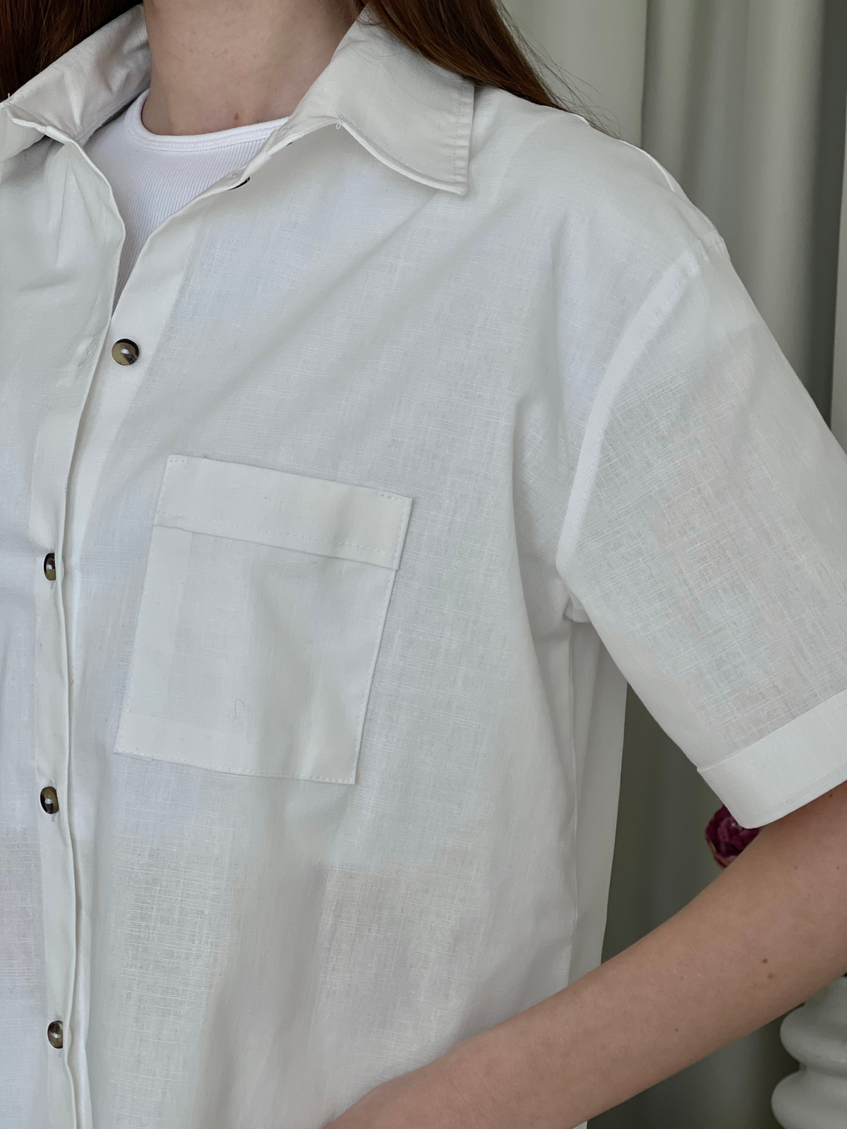 Купить Льняной костюм с штанами палаццо и рубашкой белый Лорен 100001202 размер 42-44 (S-M) в интернет-магазине