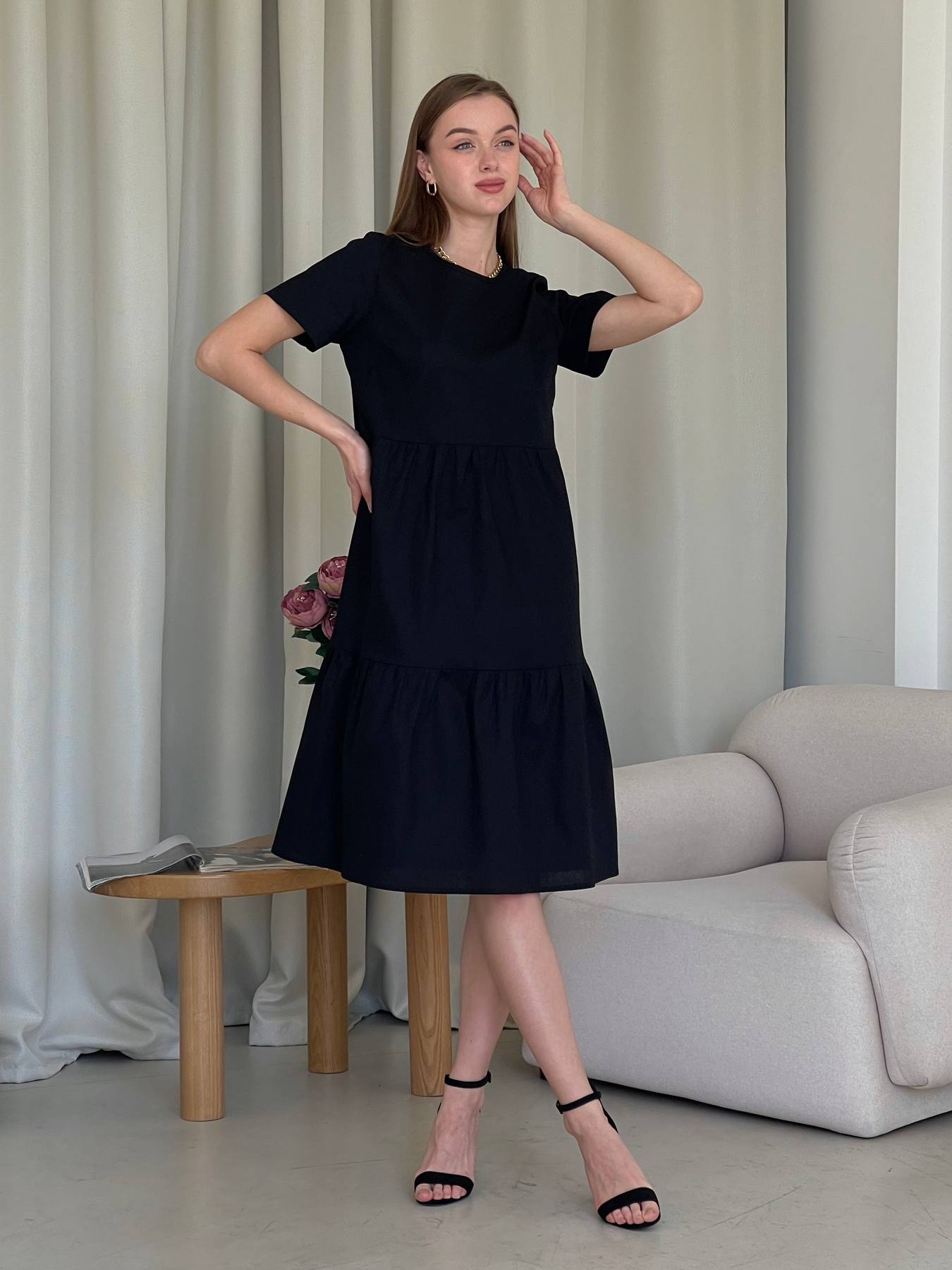 Купити Льняна сукня з рюшами міді чорна Merlini Гутта 700001241 розмір 42-44 (S-M) в інтернет-магазині