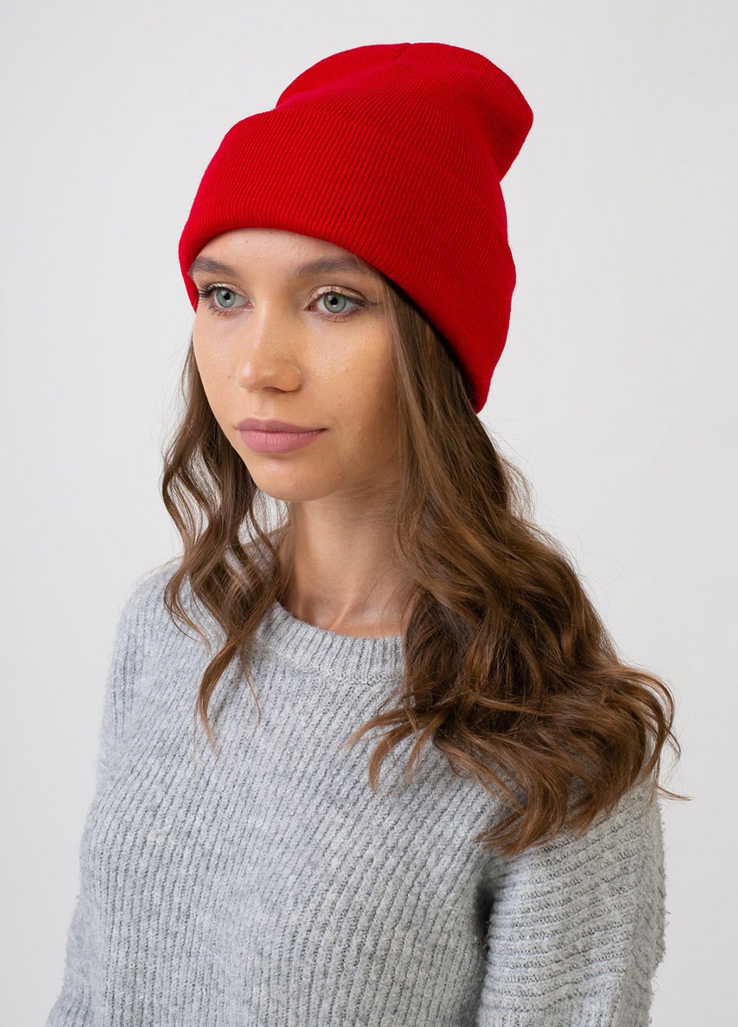 Купить Зимняя женская шапка с отворотом без подкладки DeMari Билли 551038 - Красный в интернет-магазине