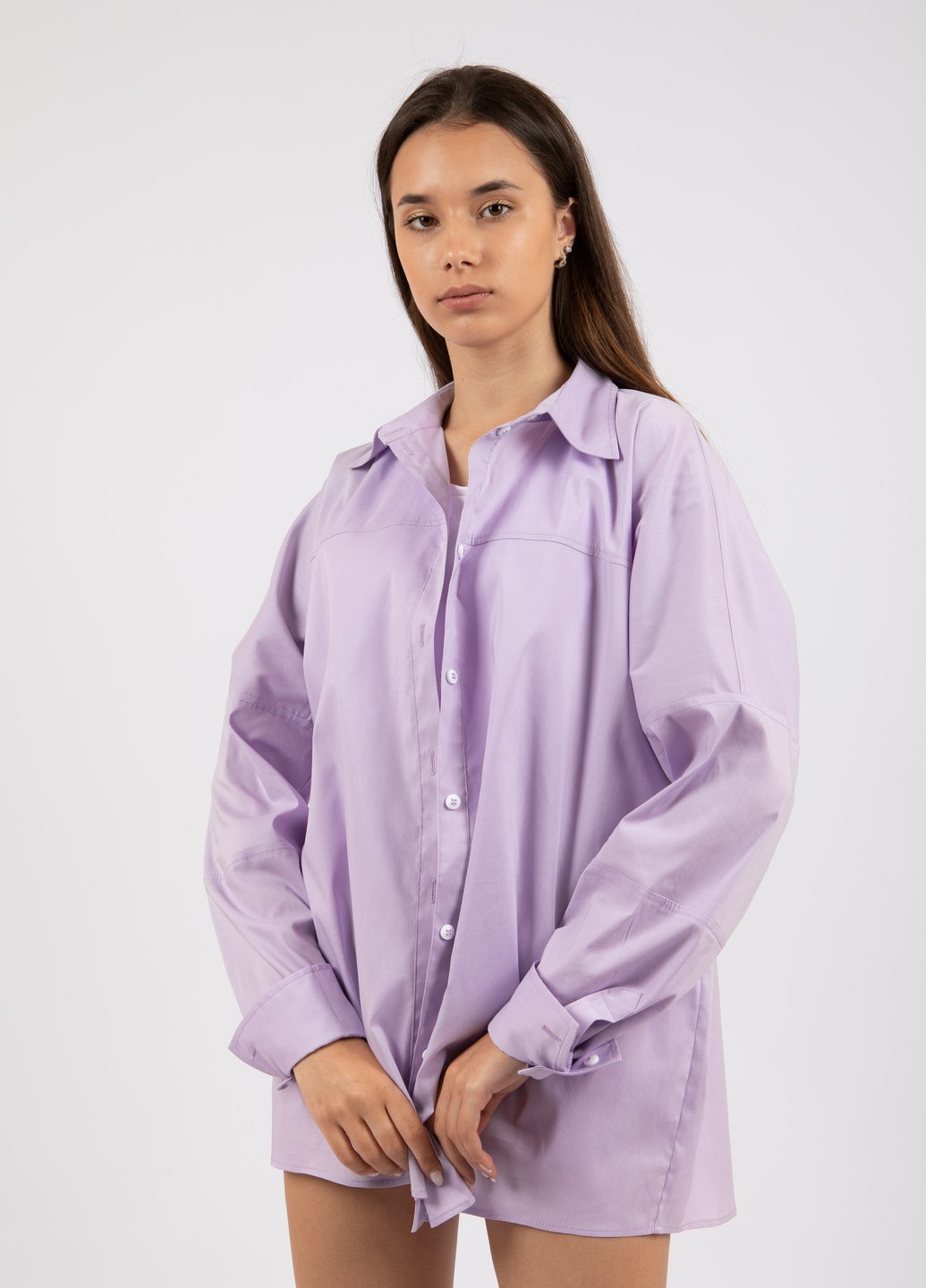 Купить Оверсайз хлопковая рубашка женская Merlini Белиз 200000033 - Сиреневый, 42-44 в интернет-магазине