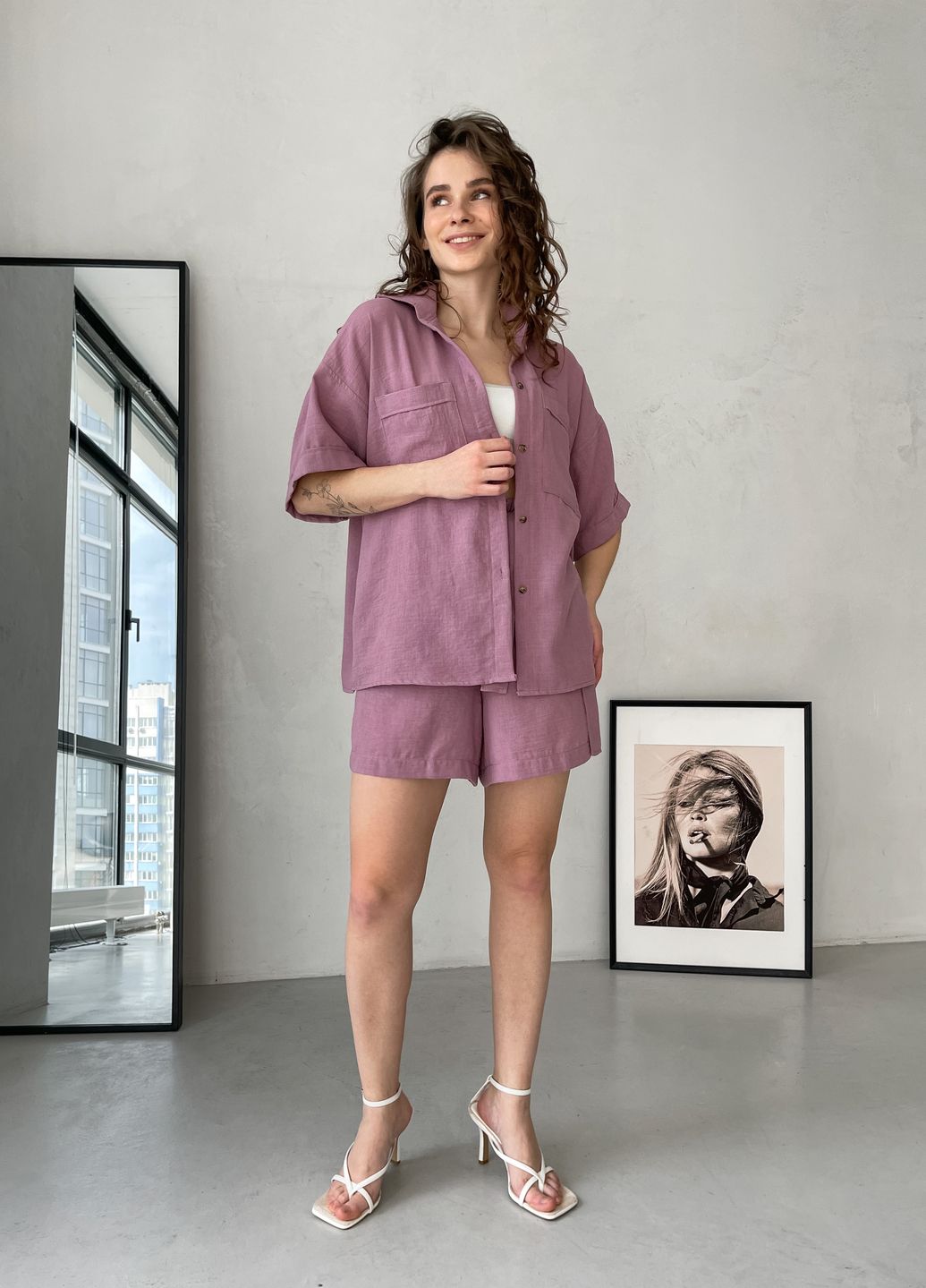 Купить Женская льняная рубашка с коротким рукавом розовая Merlini Фриули 200000144, размер 42-44 в интернет-магазине