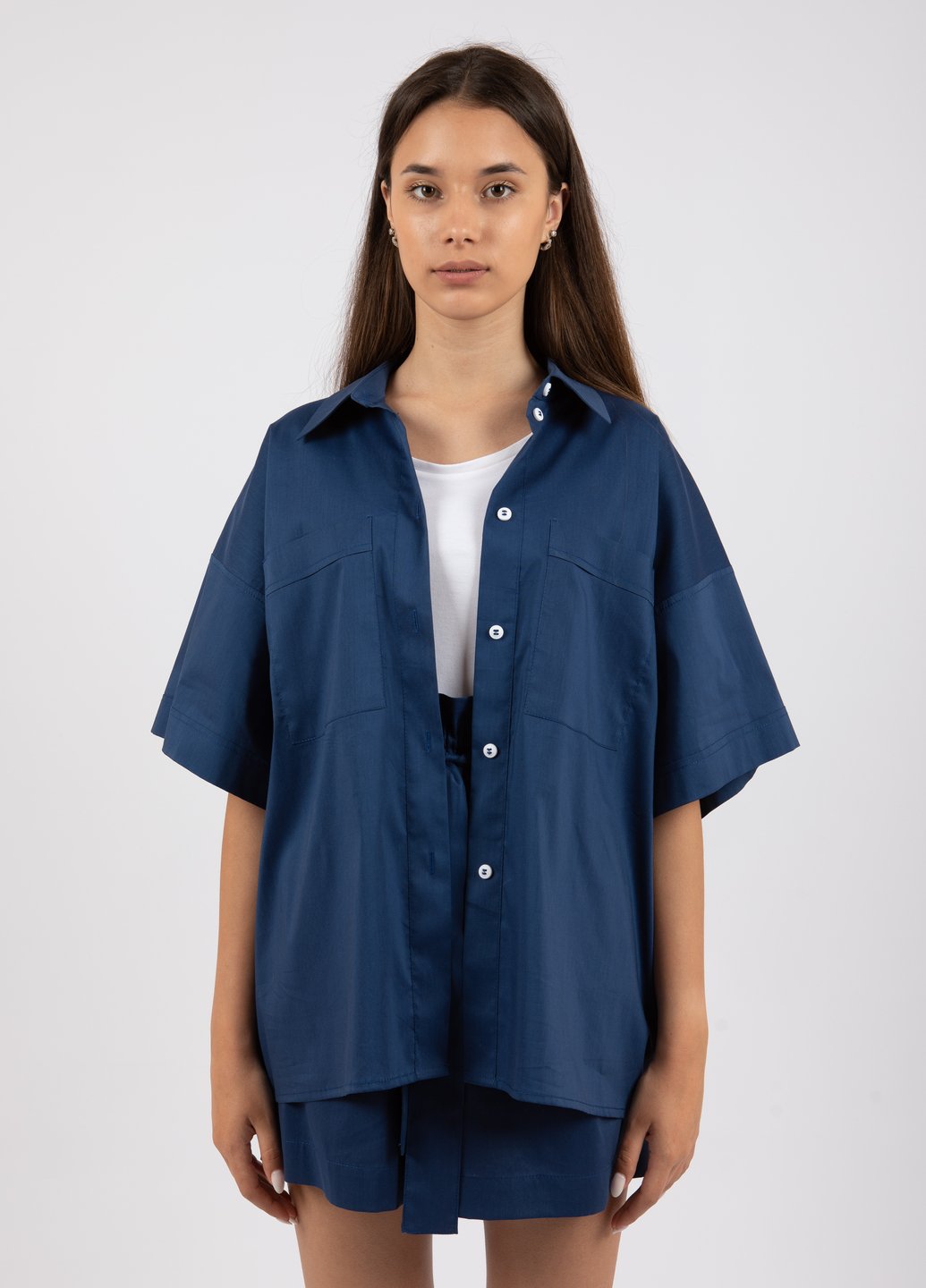 Купить Хлопковая оверсайз рубашка женская Merlini Борнео 200000020 - Синий, 42-44 в интернет-магазине