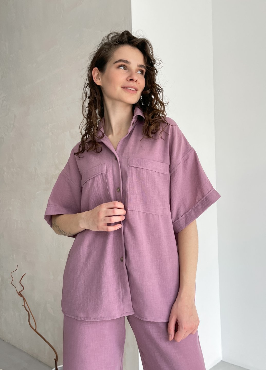Купити Жіноча льняна сорочка з коротким рукавом рожева Merlini Фріулі 200000144, розмір 42-44 в інтернет-магазині