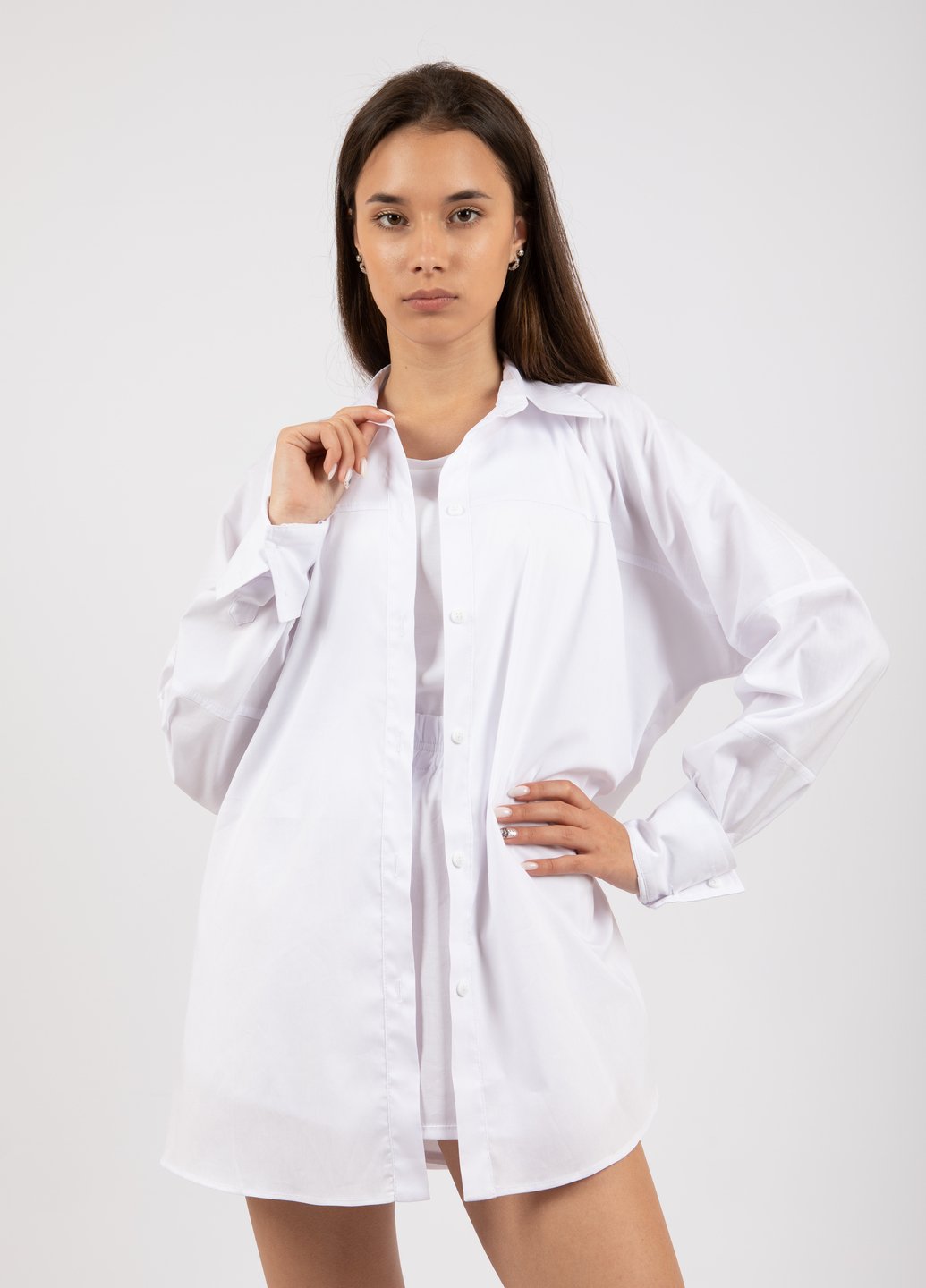 Купить Оверсайз хлопковая рубашка женская Merlini Белиз 200000035 - Белый, 42-44 в интернет-магазине