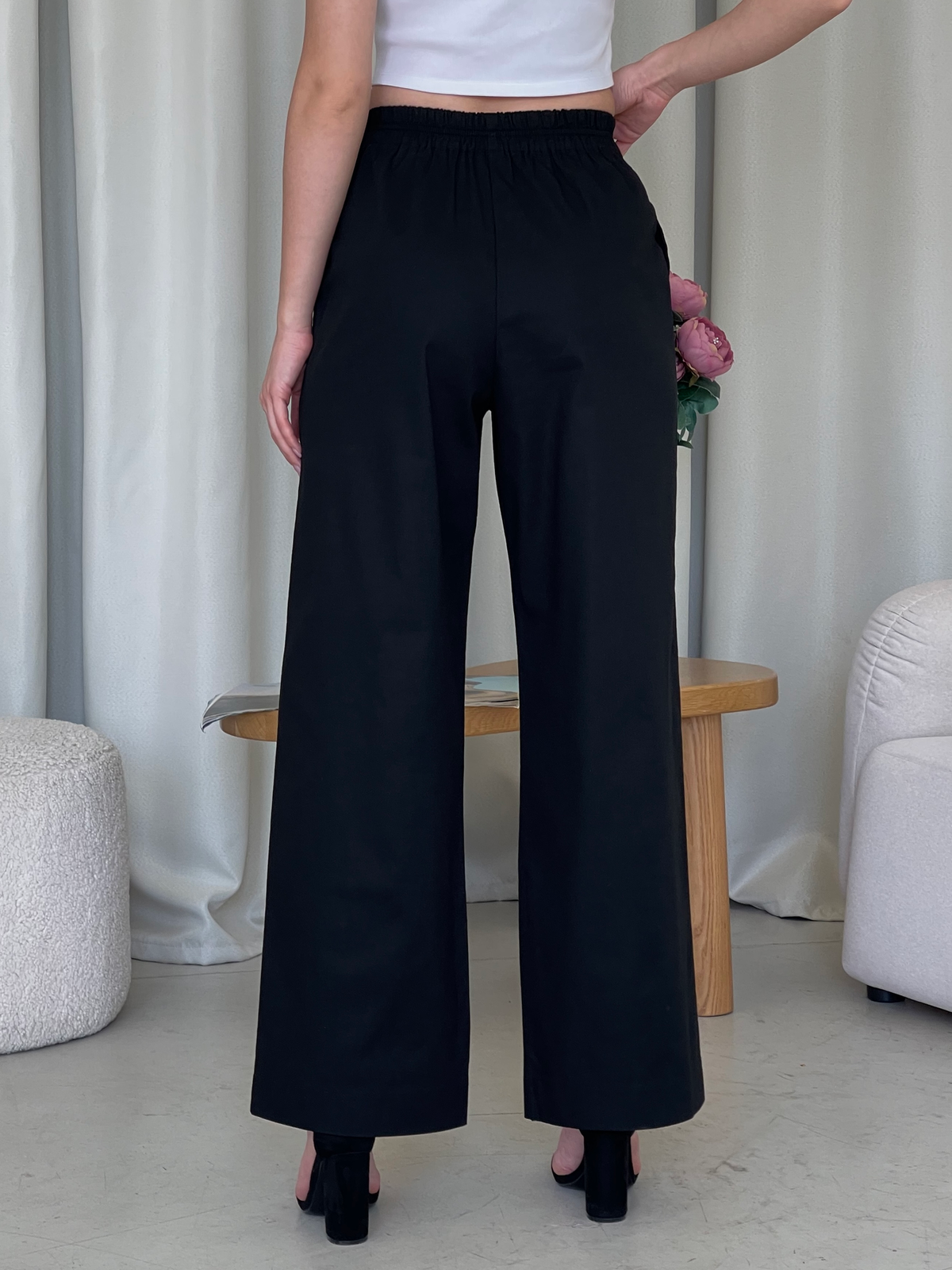 Льняные штаны палаццо черные Merlini Торио 600001201 размер 42-44 (S-M)