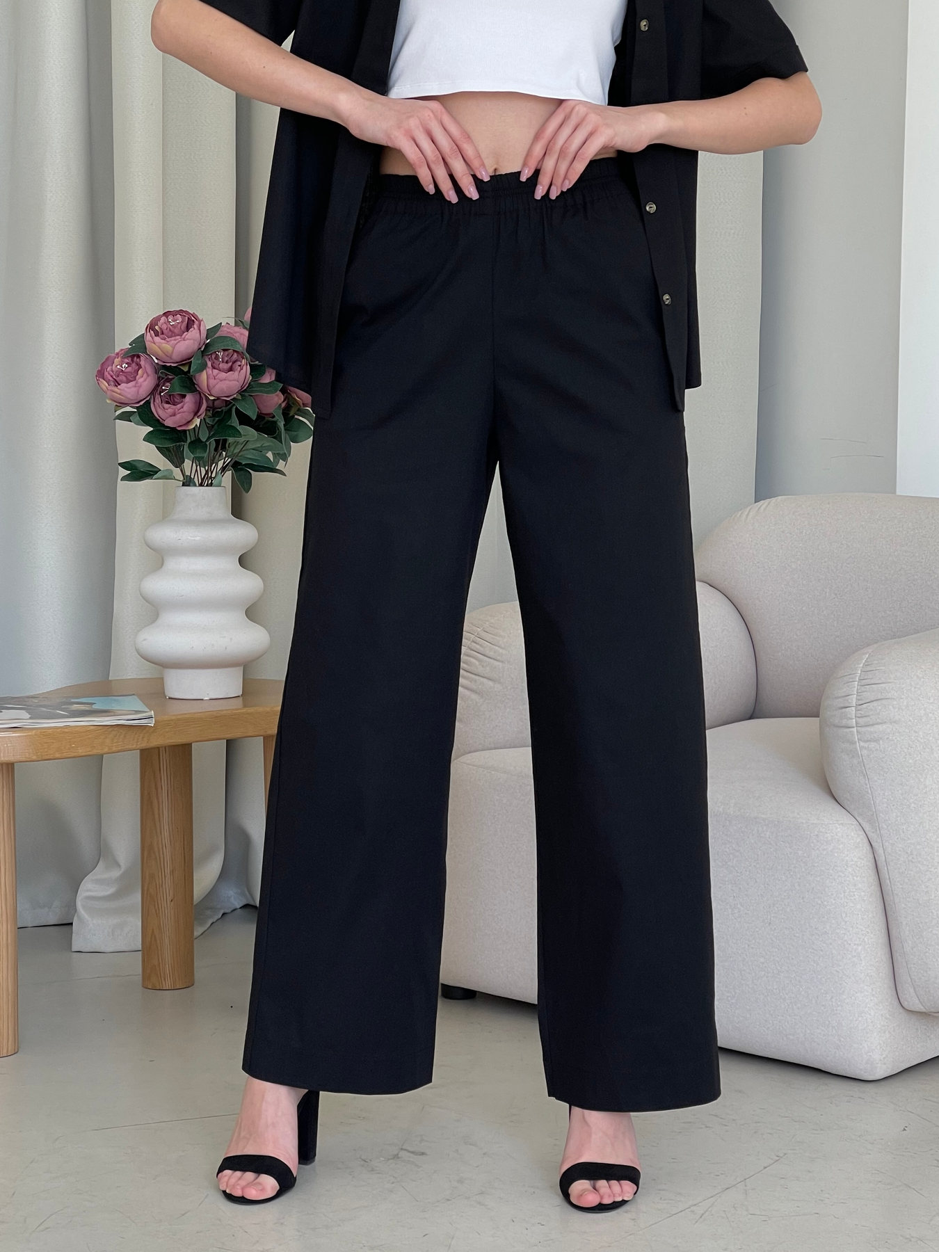 Льняні штани палаццо чорні Merlini Торіо 600001201 розмір 42-44 (S-M)