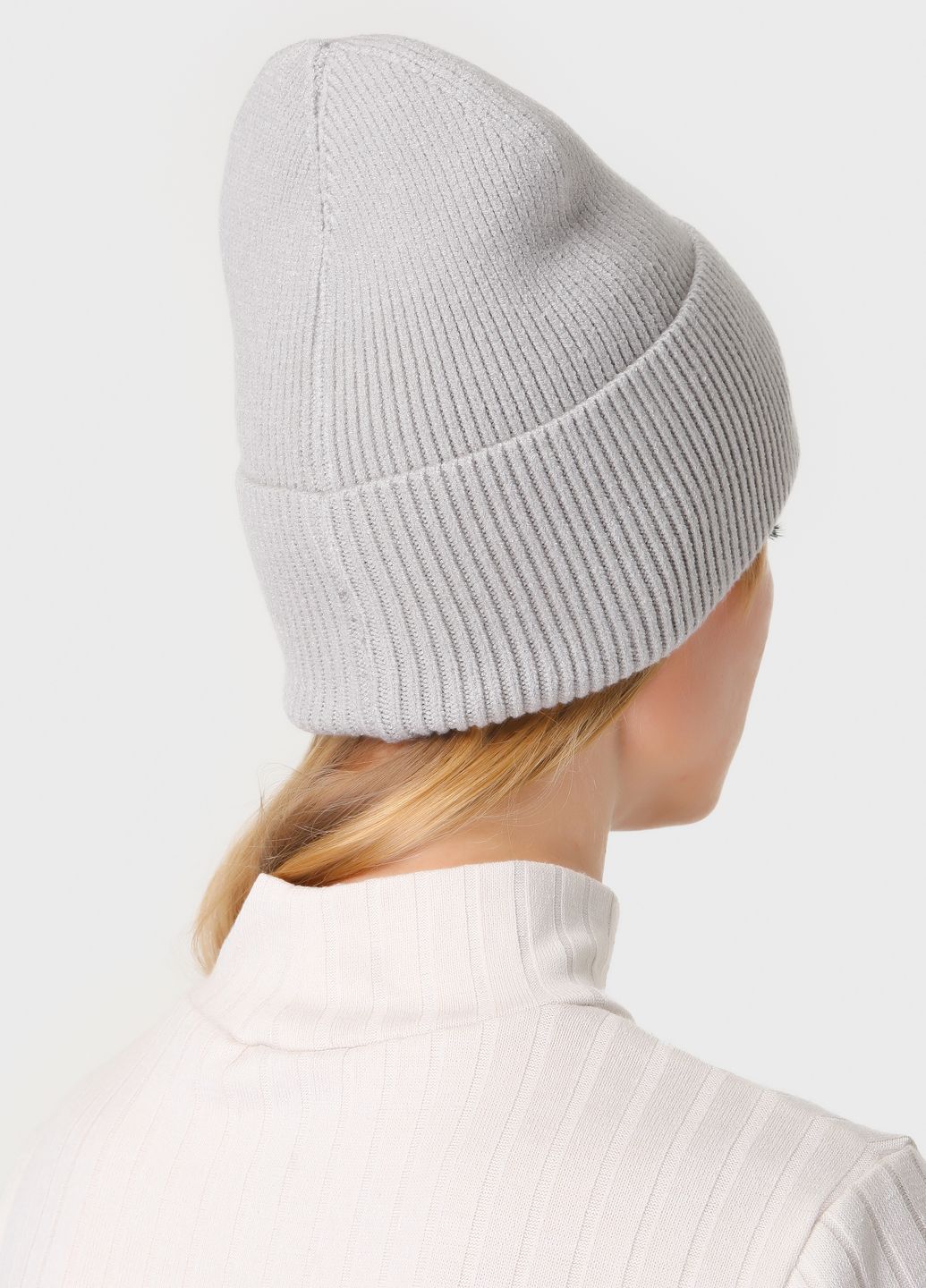 Купить Теплая зимняя кашемировая шапка с отворотом без подкладки DeMari Премьера 500020 - Серый в интернет-магазине