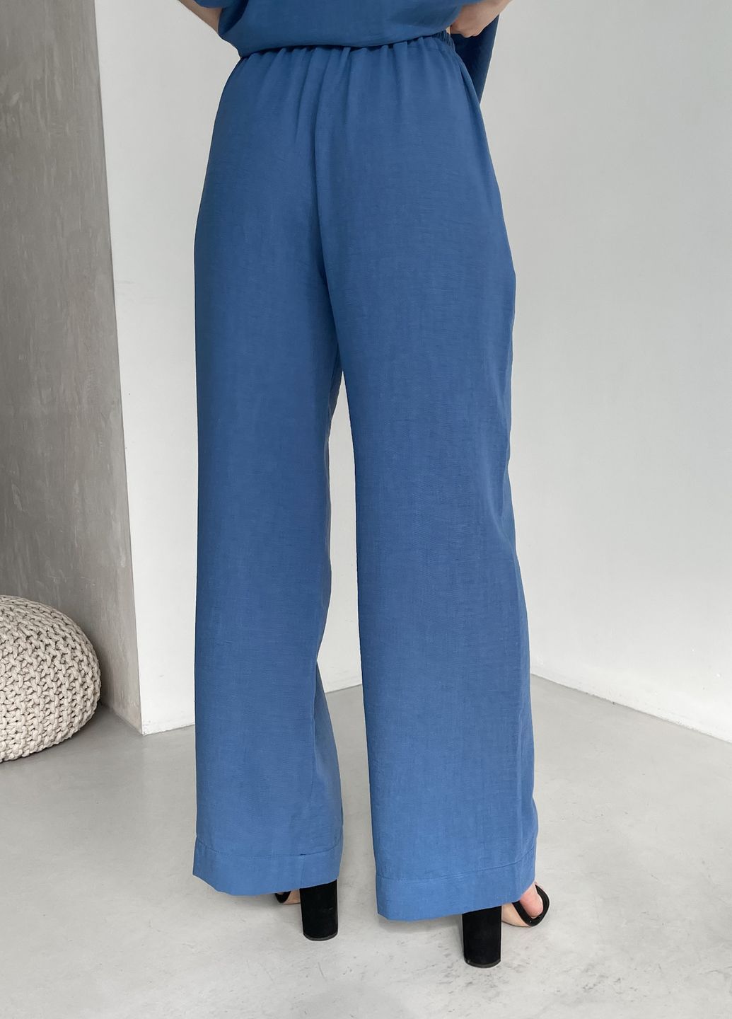 Женские брюки клеш от бедра из льна синие Merlini Палуцца 600000143, размер 42-44