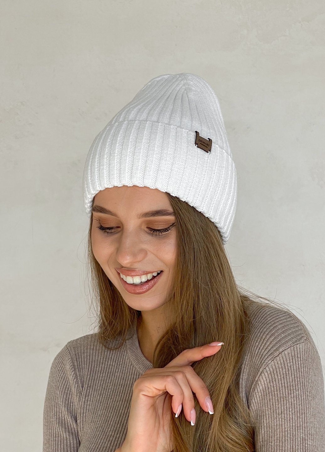 Купити Тепла зимова кашемірова жіноча шапка з відворотом на флісовій підкладці DeMari 500137 в інтернет-магазині