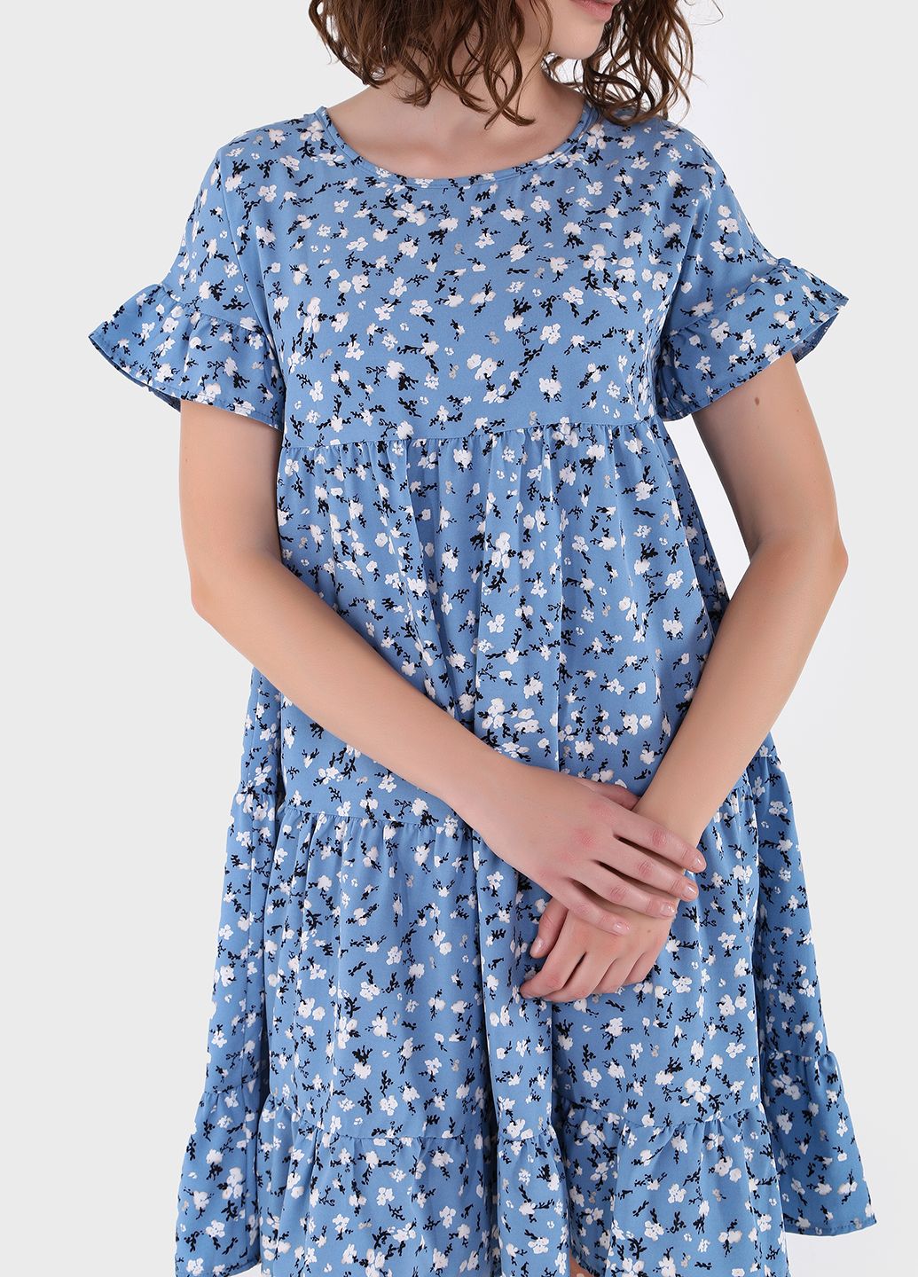 Купить Летнее хлопковое платье голубого цвета Merlini Цветы 700000022, размер 42-44 в интернет-магазине