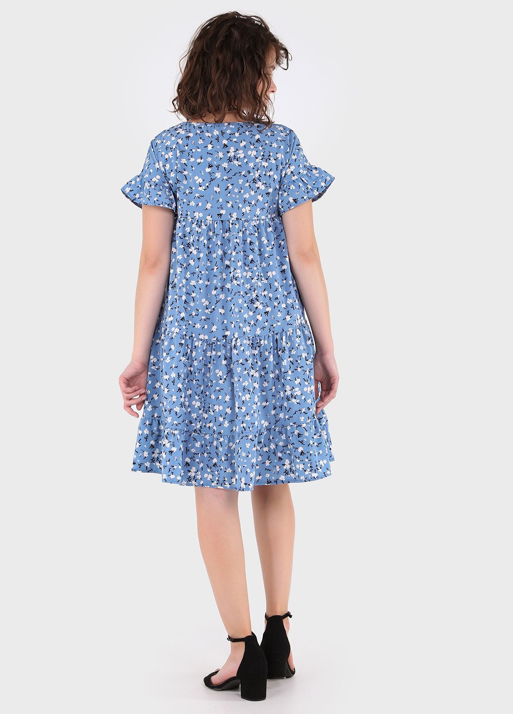Купити Літня бавовняна сукня блакитного кольору Merlini Квіти 700000022, розмір 42-44 в інтернет-магазині