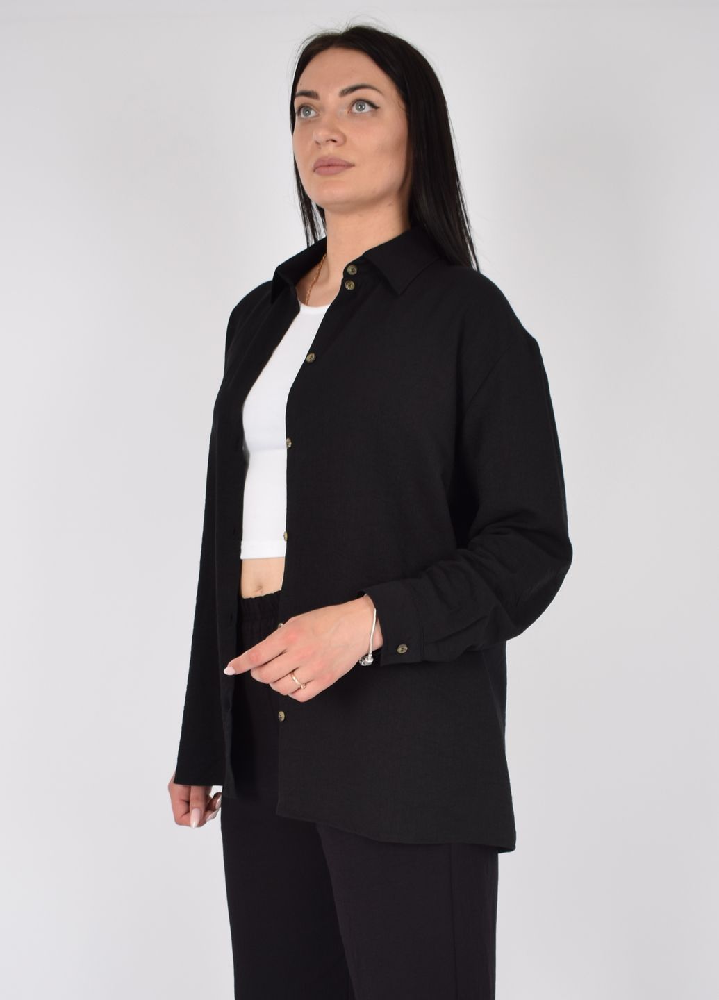 Купить Рубашка женская с длинным рукавом черного цвета из льна Merlini Беллуно 200000068, размер 42-44 в интернет-магазине