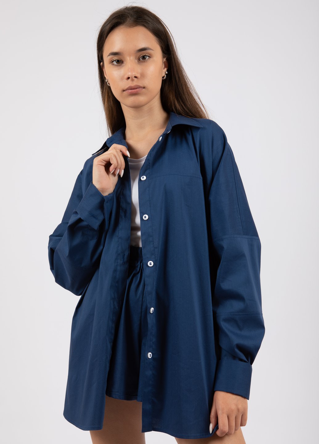 Купить Оверсайз хлопковая рубашка женская Merlini Белиз 200000036 - Синий, 42-44 в интернет-магазине