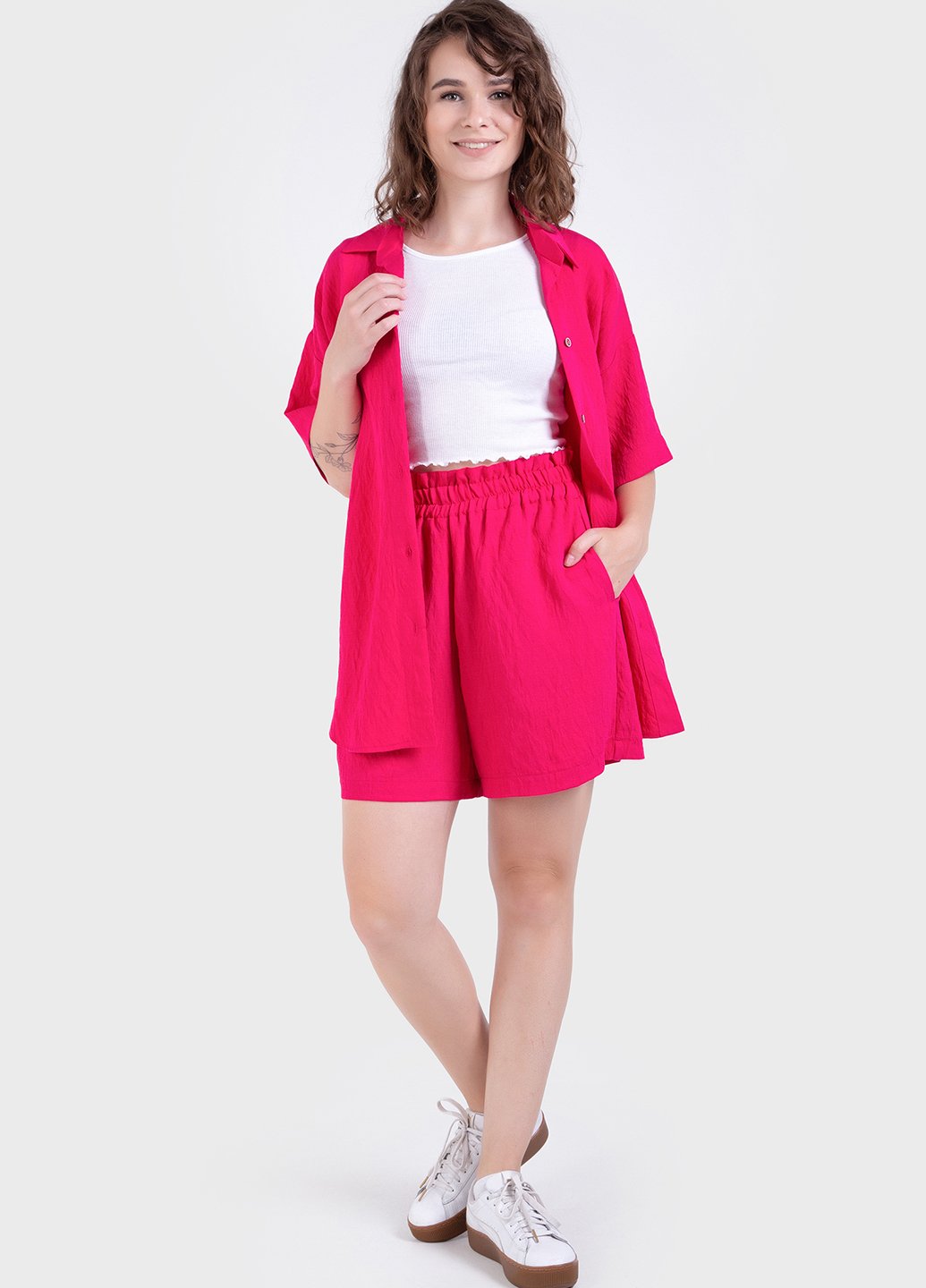 Купить Летний костюм женский двойка малинового цвета: шорты, рубашка Merlini Мессина 100000146, размер 42-44 в интернет-магазине