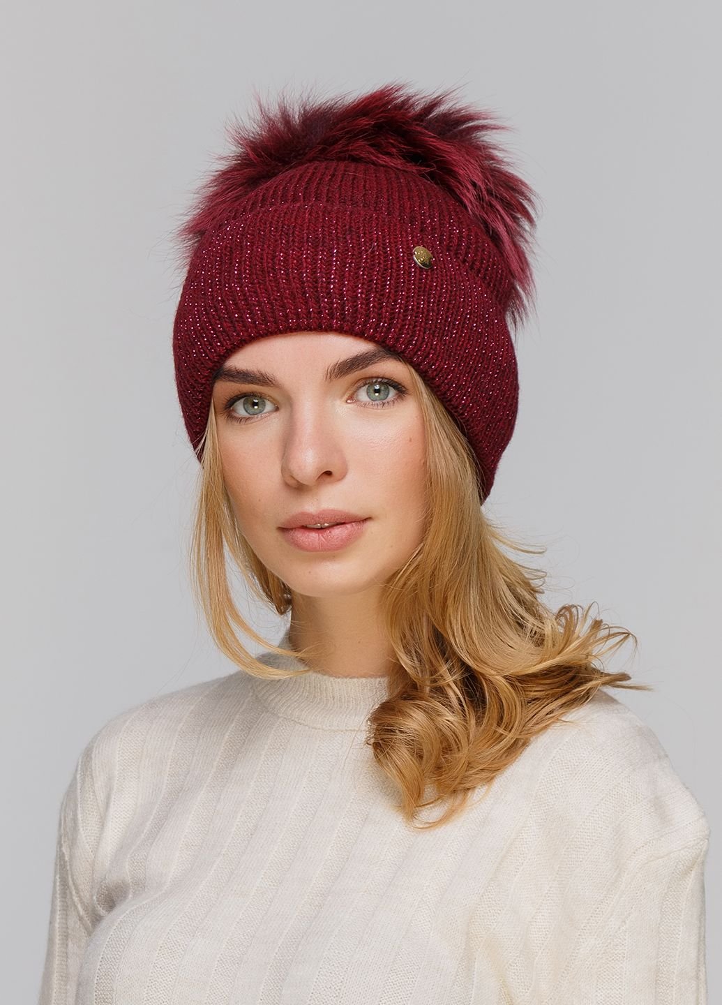 Купить Шерстяная шапка DeMari Гнездо 550164 - Бордовый в интернет-магазине