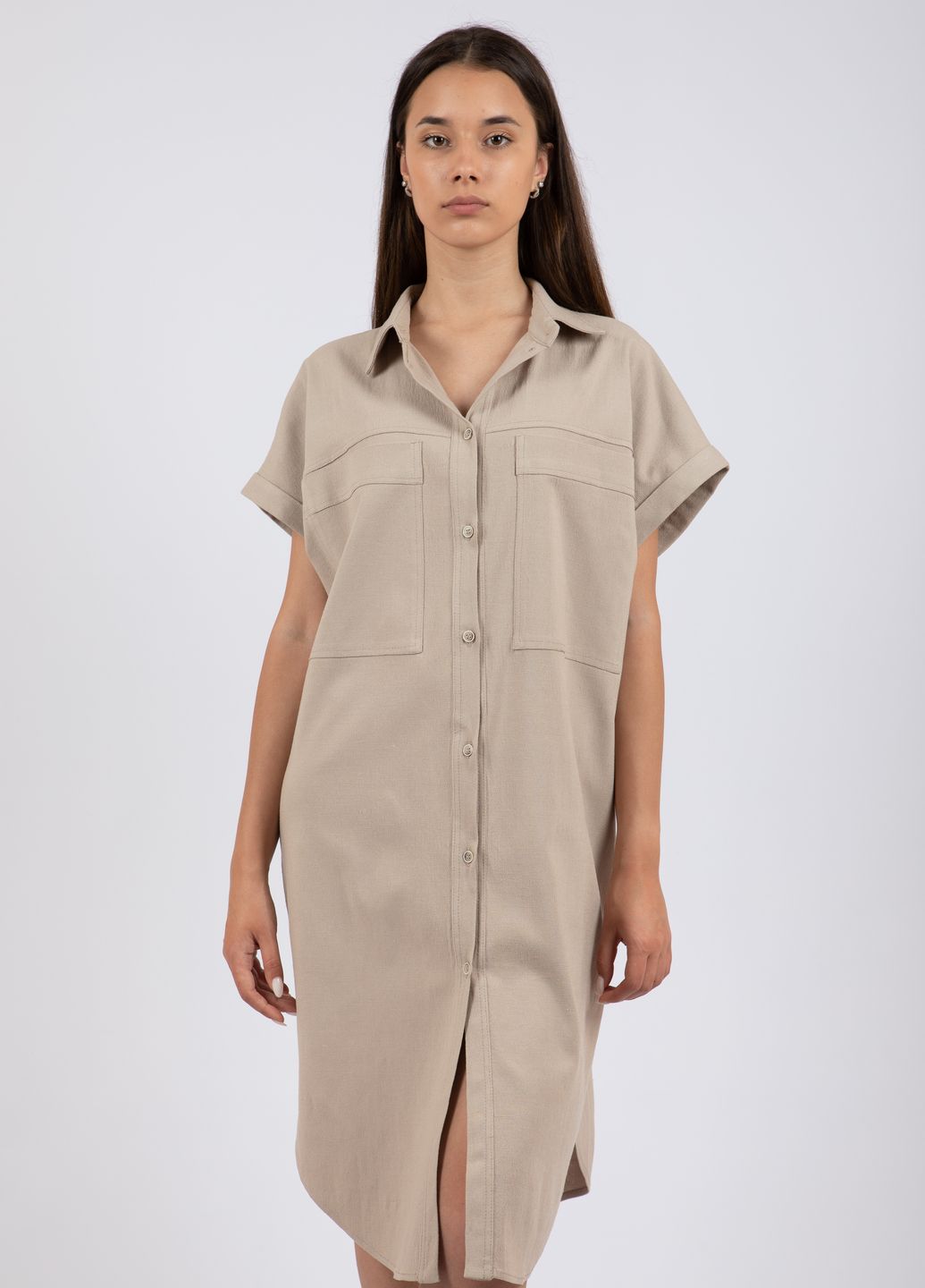 Купить Льняное платье-рубашка Merlini Орлеан 700000001 - Бежевый, 42-44 в интернет-магазине