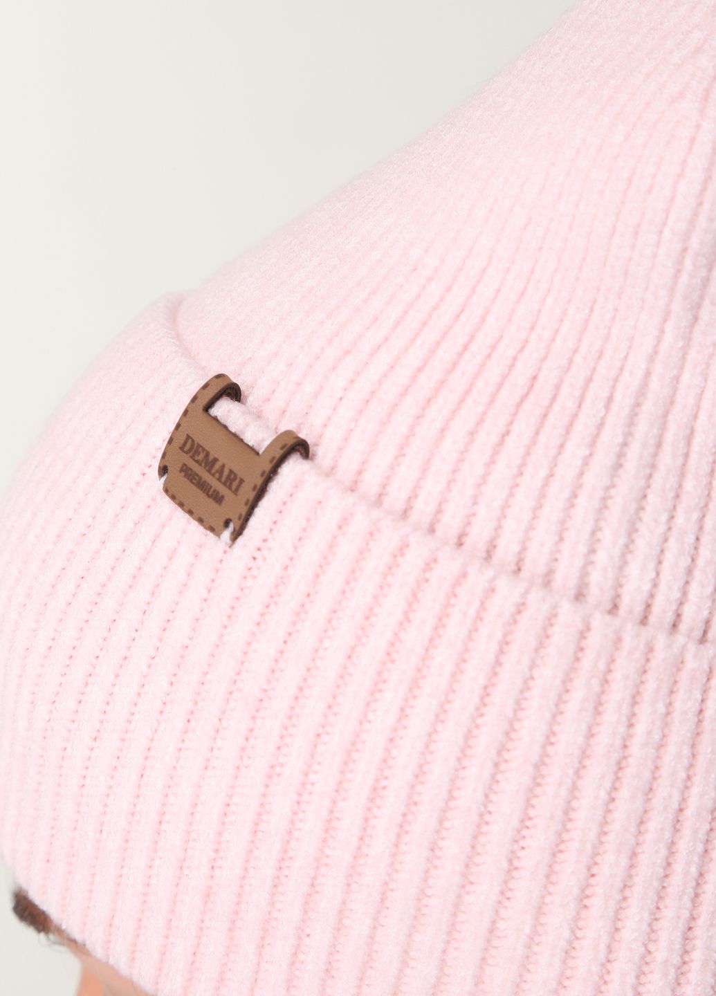 Купить Теплая зимняя кашемировая шапка с отворотом без подкладки DeMari Премьера 500023 - Розовый в интернет-магазине