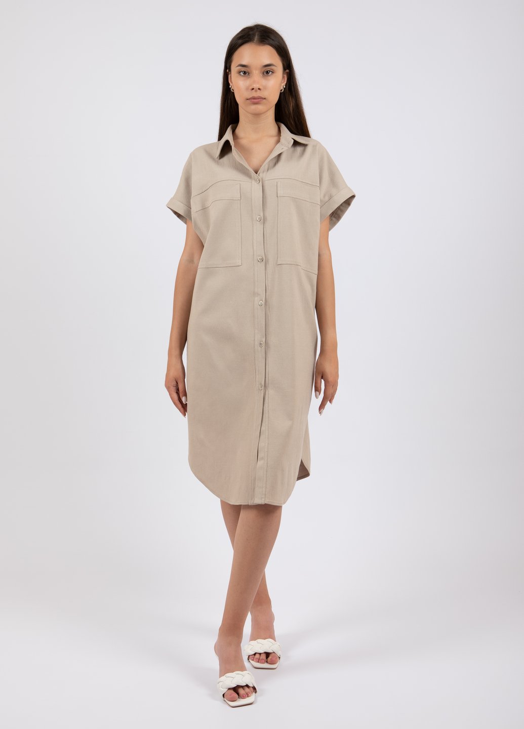 Купить Льняное платье-рубашка Merlini Орлеан 700000001 - Бежевый, 42-44 в интернет-магазине
