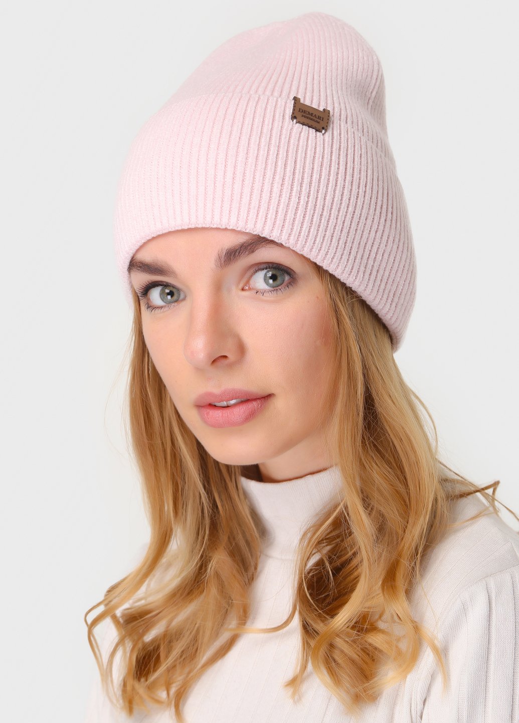 Купити Тепла зимова кашемірова шапка з відворотом без підкладки DeMari Прем'єра 500023 - Рожевий в інтернет-магазині
