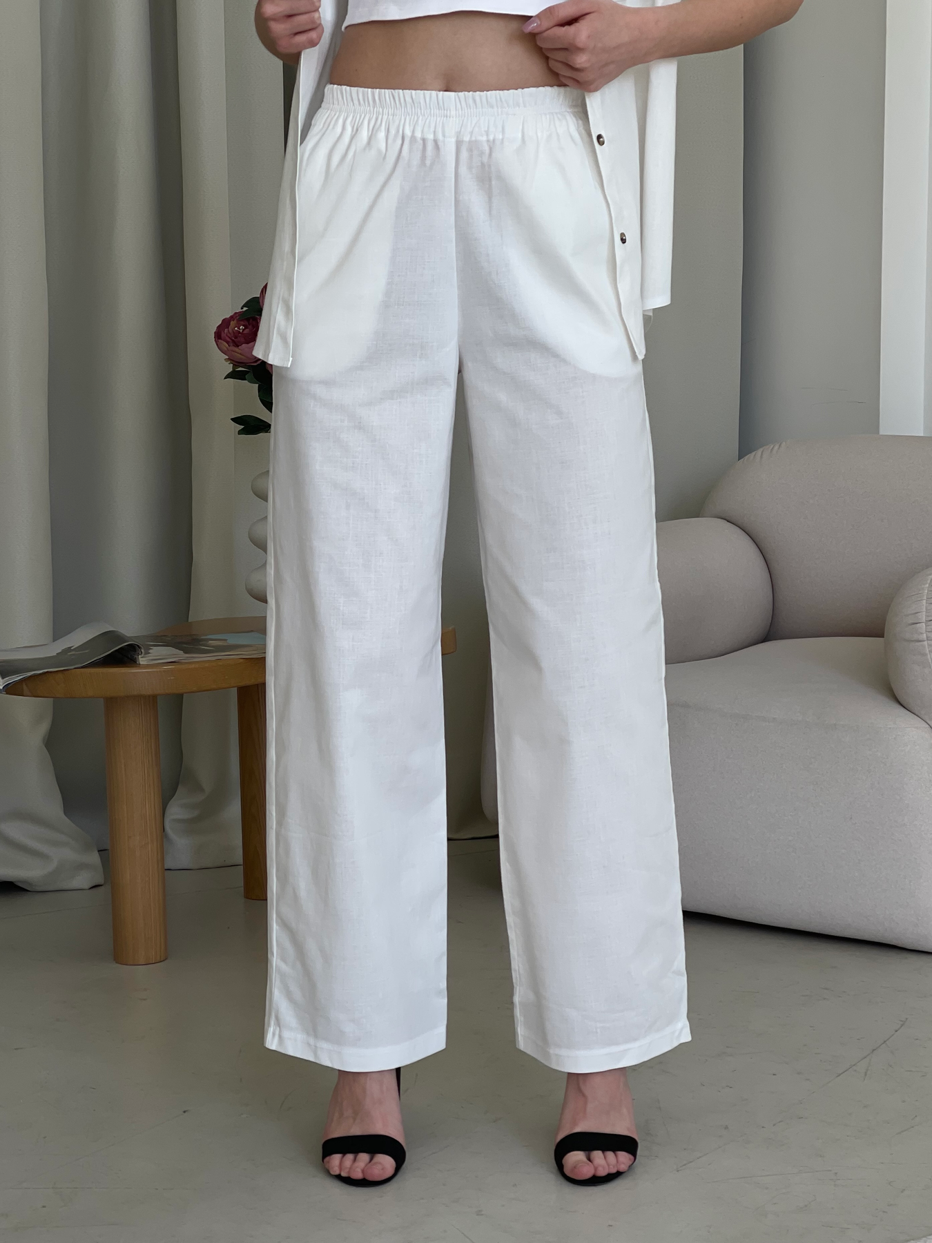 Льняні штани палаццо білі Merlini Торіо 600001202 розмір 42-44 (S-M)