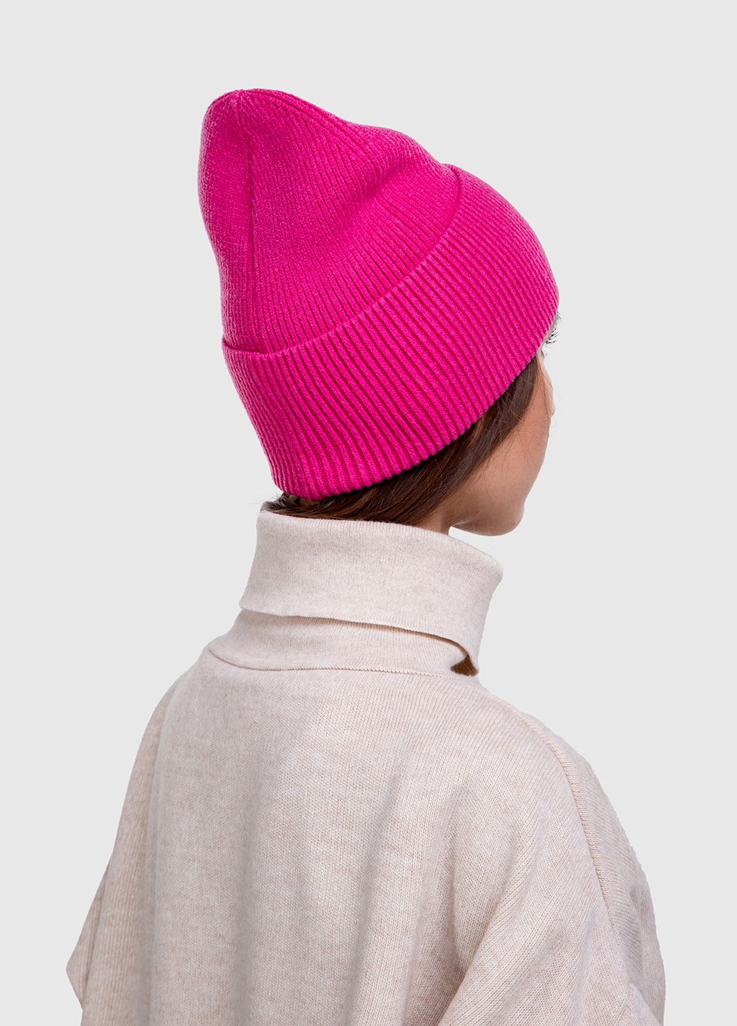 Купить Теплая зимняя кашемировая шапка с отворотом без подкладки DeMari Премьера 500024 - Малиновый в интернет-магазине