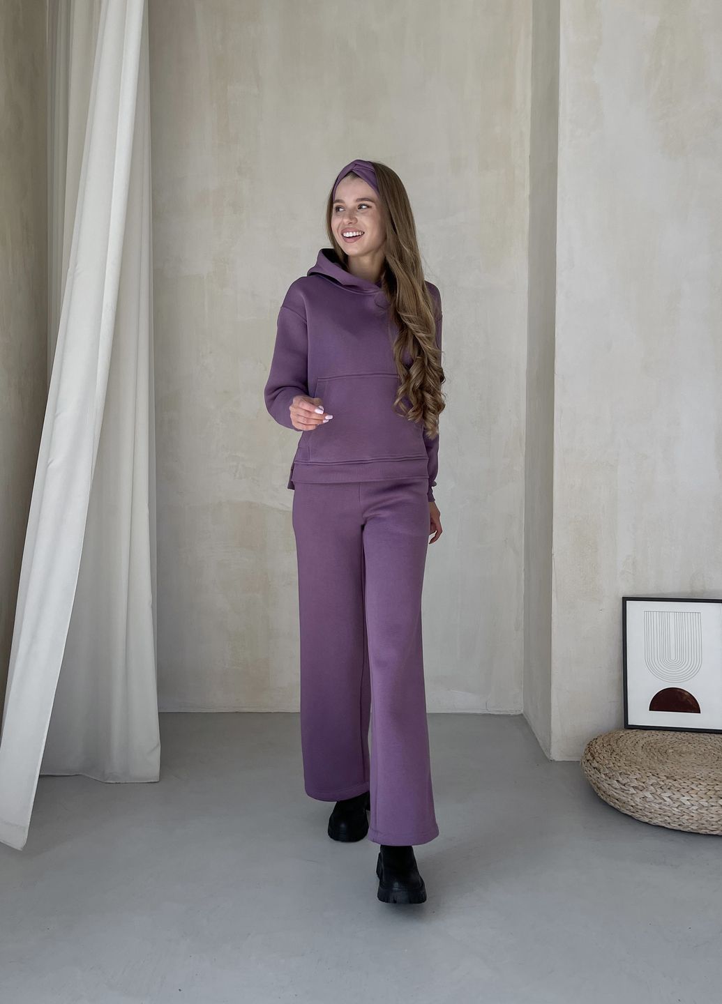 Купить Теплый костюм на флисе с широкими штанами и худи фиолетовый Merlini Тулон 100001065, размер 42-44 (S-M) в интернет-магазине