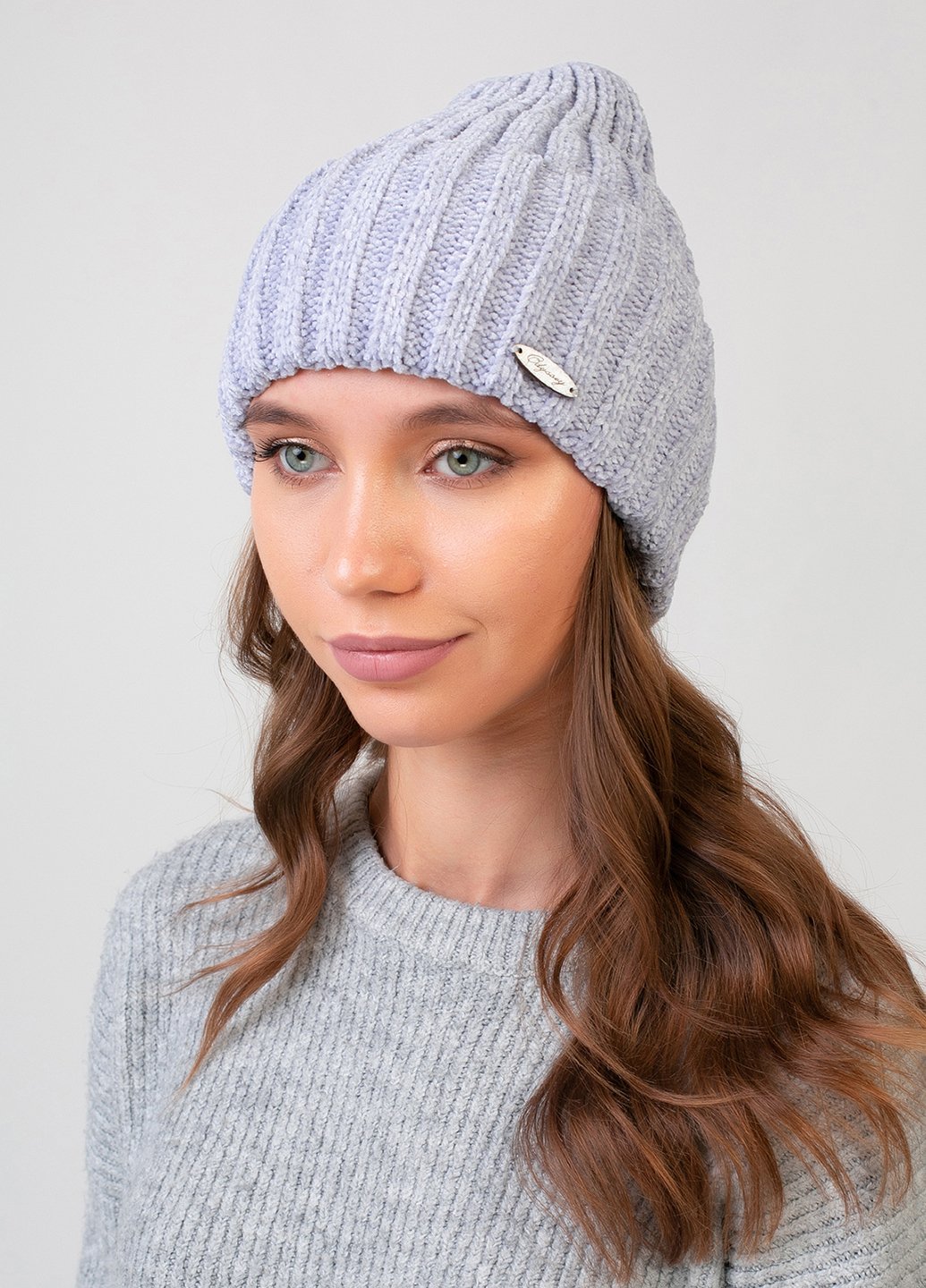 Купить Теплая зимняя велюровая шапка Merlini Калабрия 330071 - Голубой в интернет-магазине