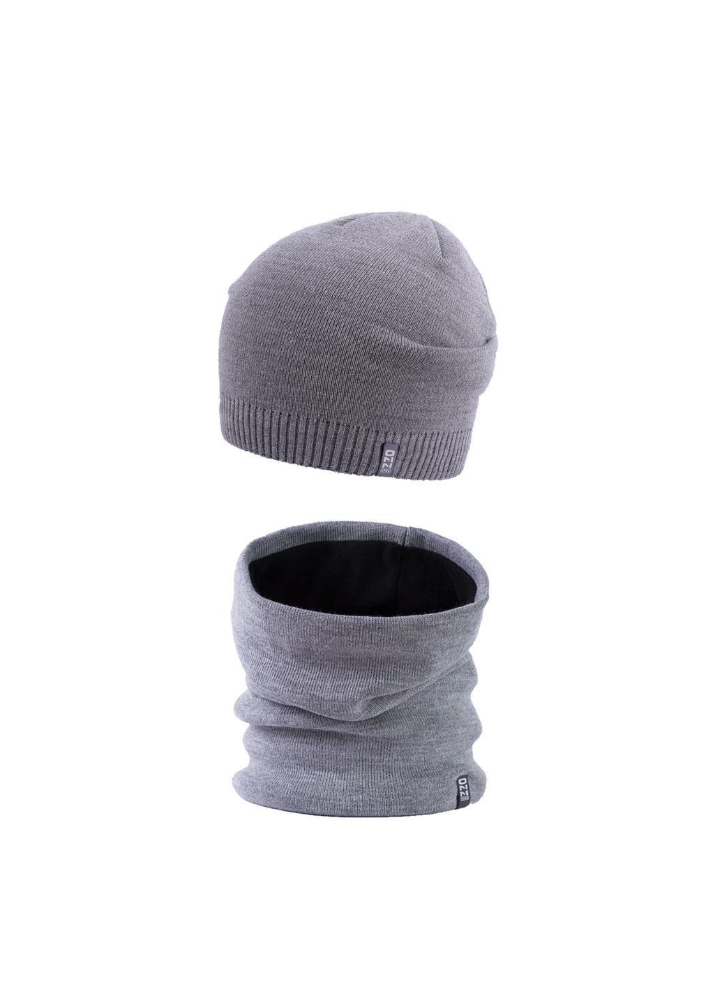 Купить Комплект (шапка, баф) Ozzi на флисовой подкладке 220038 - Серый в интернет-магазине