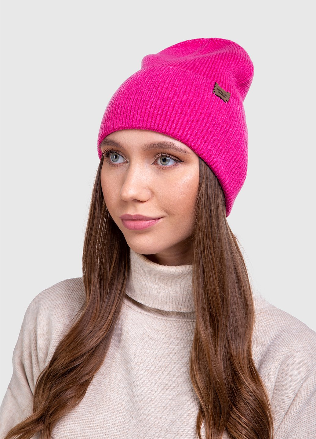 Купити Тепла зимова кашемірова шапка з відворотом без підкладки DeMari Прем'єра 500024 - Малиновий в інтернет-магазині