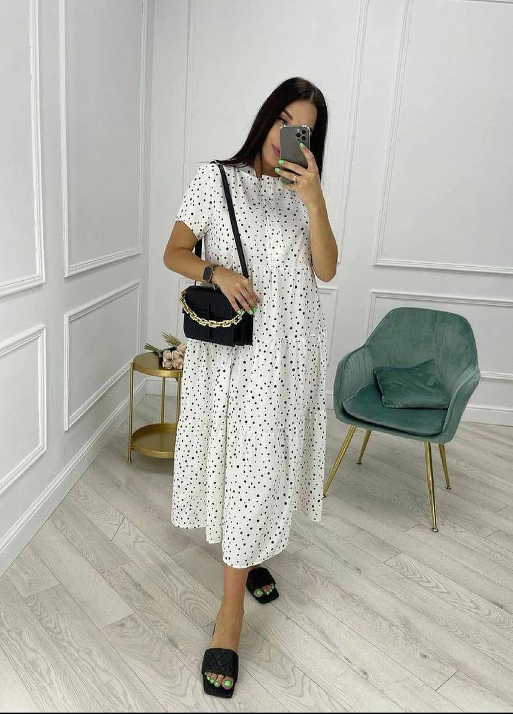 Купить Летнее хлопковое платье белого цвета Merlini Горошек 700000023, размер 42-44 в интернет-магазине