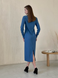 Длинное синее платье в рубчик с длинным рукавом Merlini Венето 700001145, размер 42-44 (S-M)