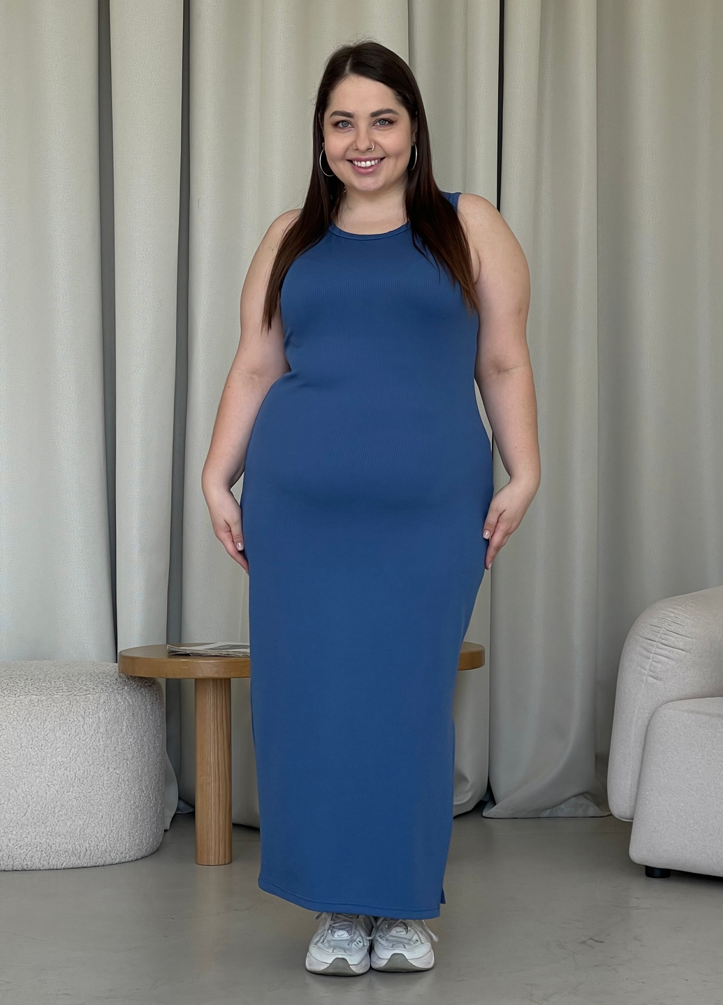 Купити Довга сукня-майка в рубчик синє Merlini Лонга 700000111 розмір 42-44 (S-M) в інтернет-магазині