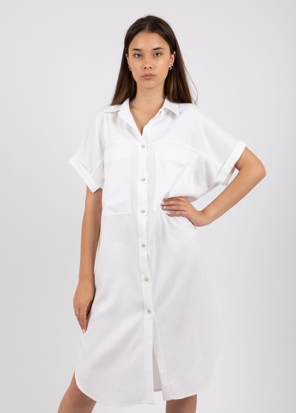 Купить Льняное платье-рубашка Merlini Орлеан 700000002 - Белый, 42-44 в интернет-магазине
