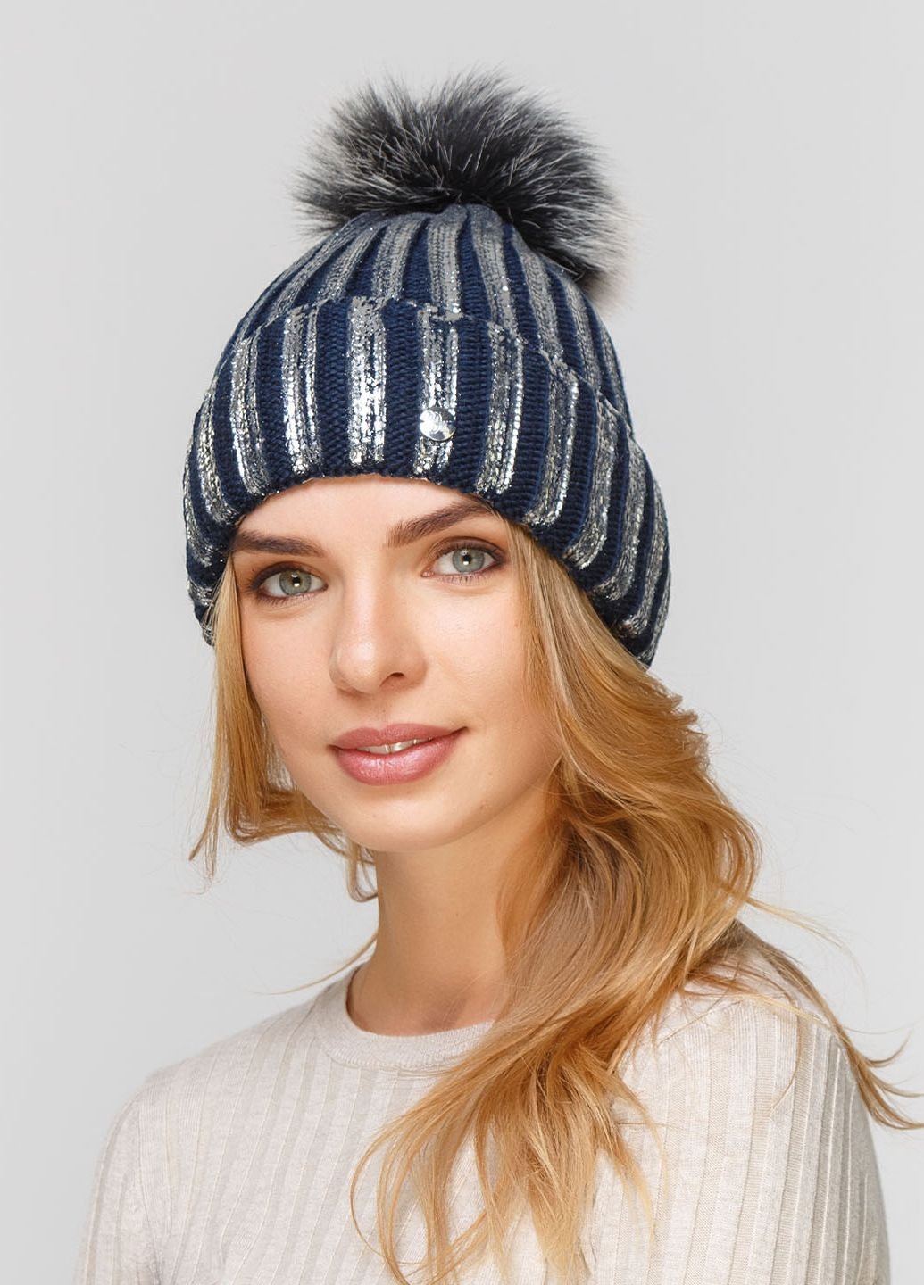 Купить Шерстяная шапка DeMari Манго 550517 - Синий в интернет-магазине