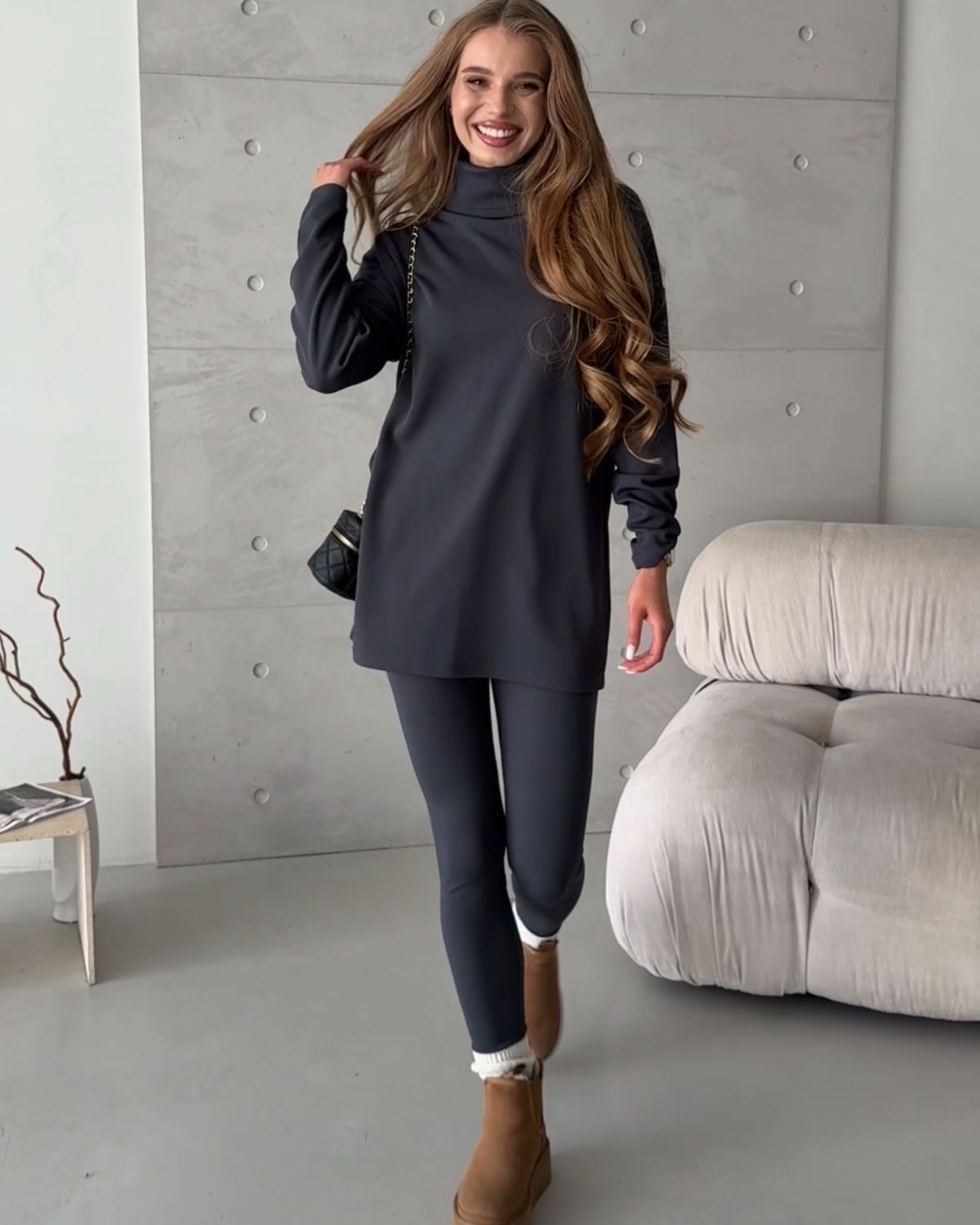 Кофта з високим горлом в рубчик на флісі сіра Merlini Serena 110002063 розмір 4XL-5XL