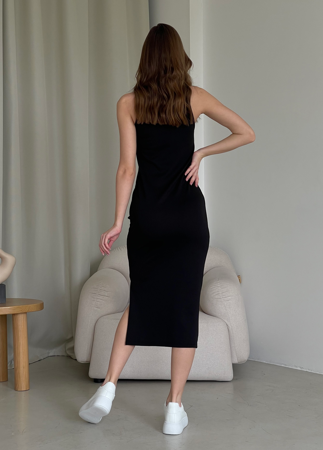 Купить Длинное платье-майка в рубчик черное Merlini Лонга 700000101 размер 42-44 (S-M) в интернет-магазине