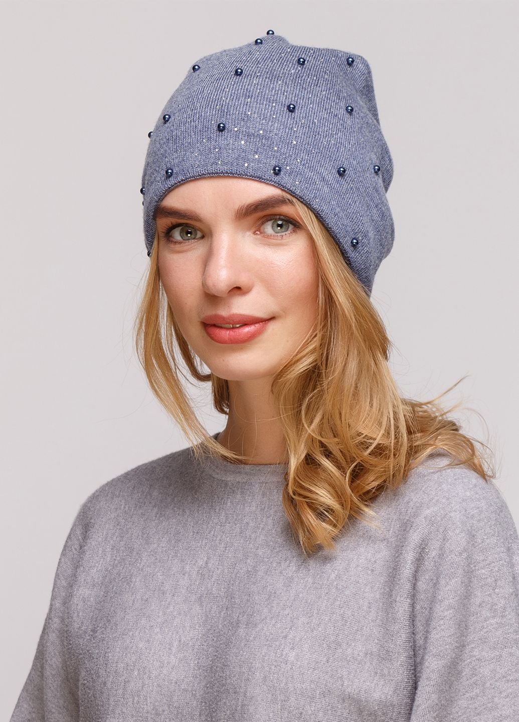 Купить Зимняя теплая женская шапка на флисовой подкладке DeMari Марс 550054 - Джинсовый в интернет-магазине