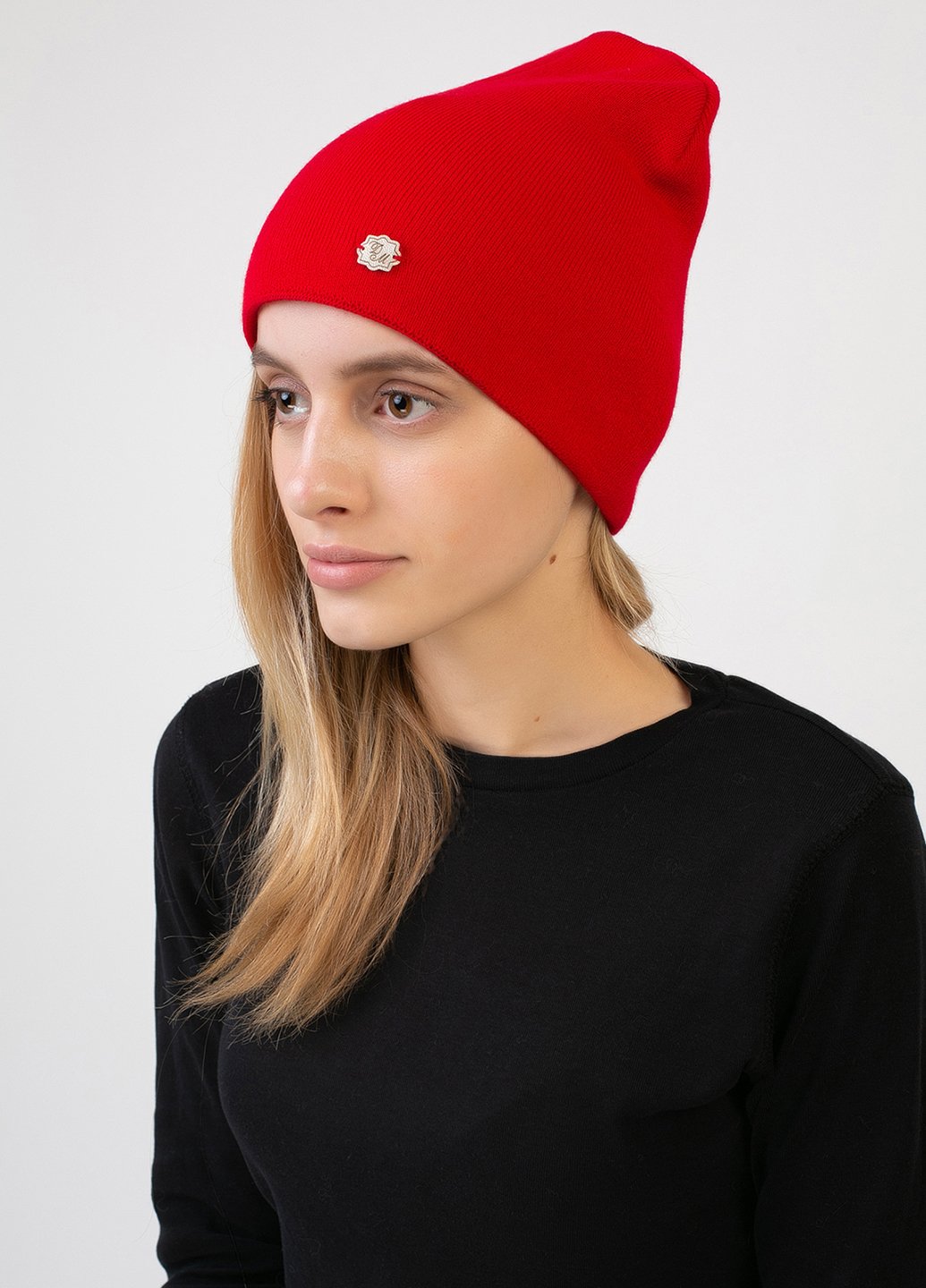 Купить Зимняя двойная женская шапка без подкладки DeMari Итальянка 551053 - Красный в интернет-магазине