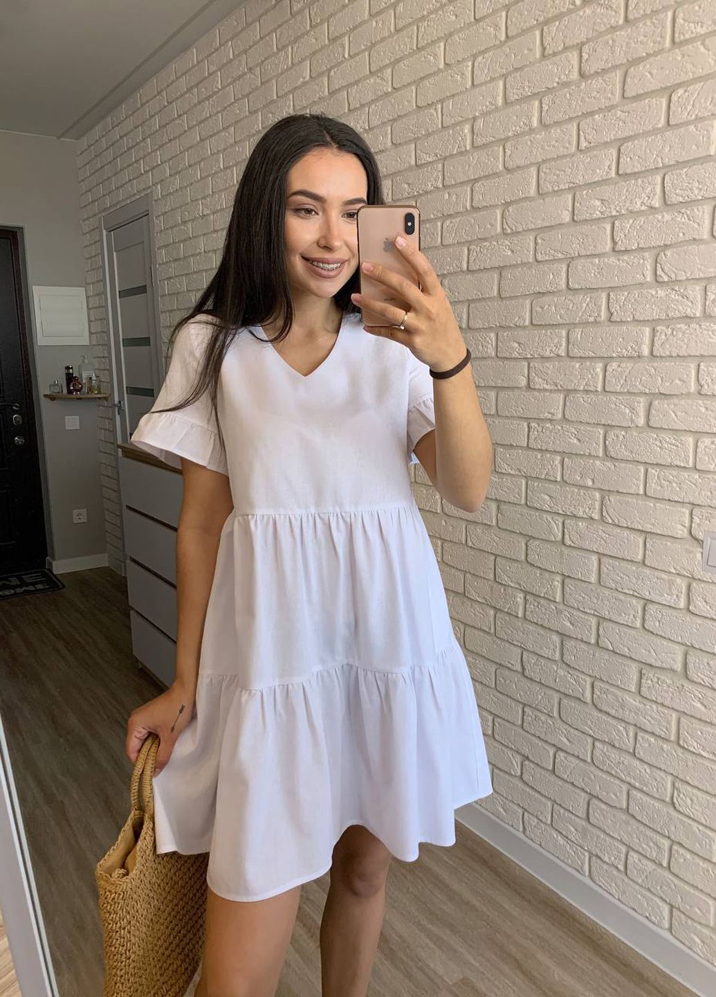 Купить Летнее льняное платье белого цвета Merlini Однотонное 700000024, размер 42-44 в интернет-магазине