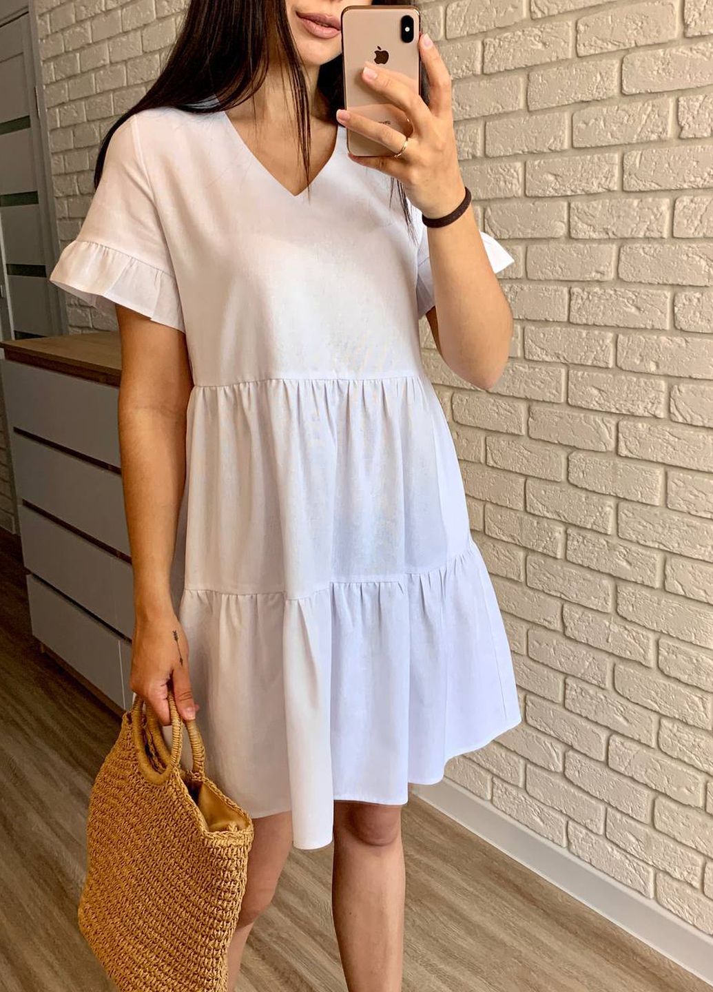 Купить Летнее льняное платье белого цвета Merlini Однотонное 700000024, размер 42-44 в интернет-магазине