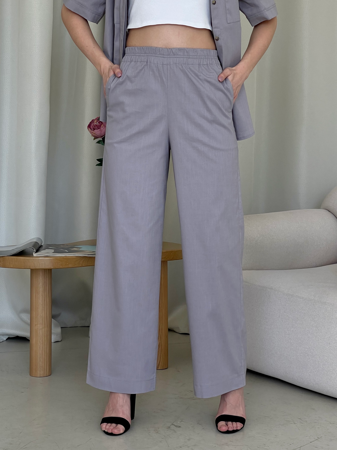 Льняні штани палаццо сірі Merlini Торіо 600001203 розмір 42-44 (S-M)