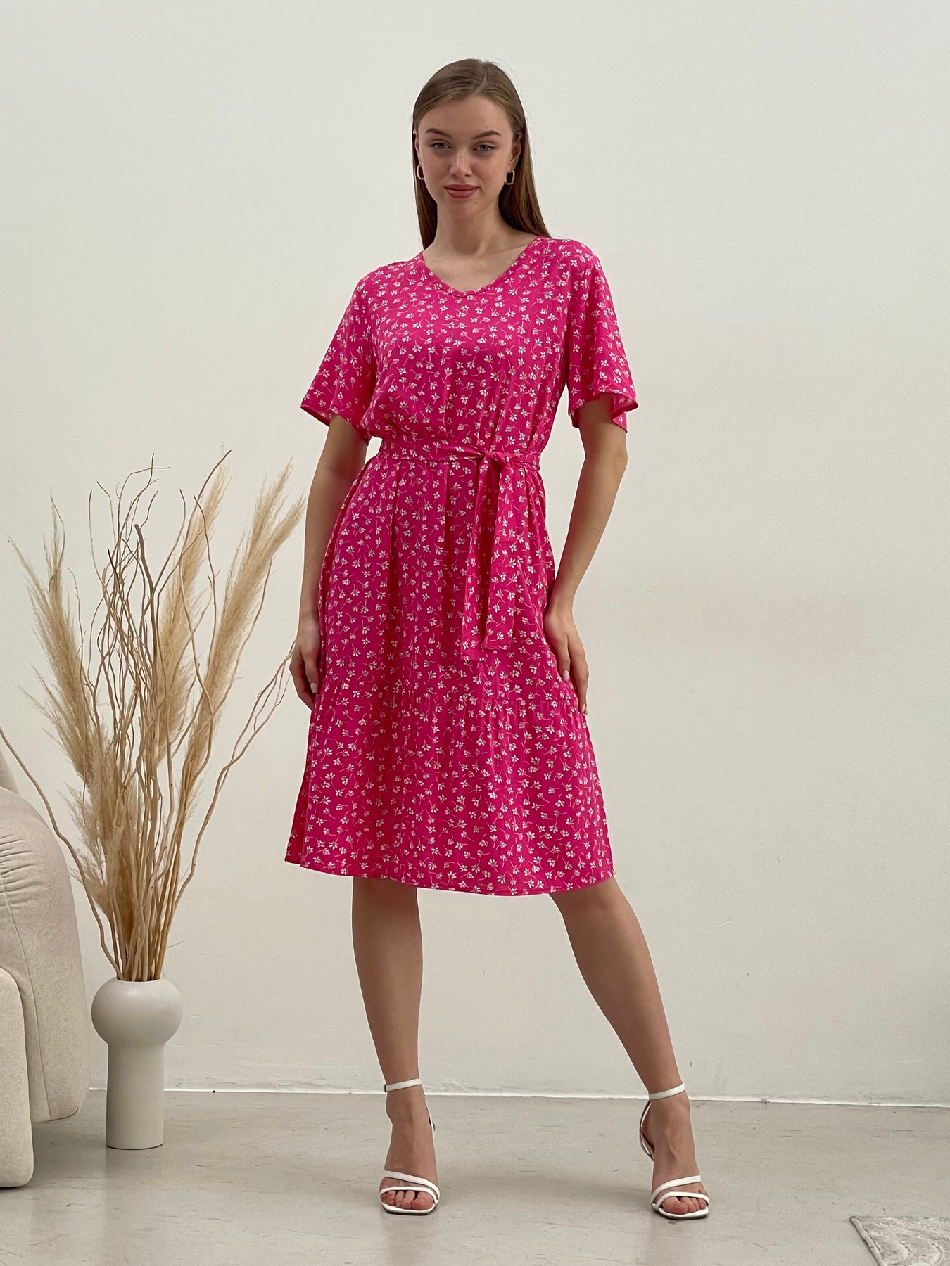 Купити Сукня на літо нижче колін в квіточку рожева Merlini Міскано 700001283 розмір 42-44 (S-M) в інтернет-магазині