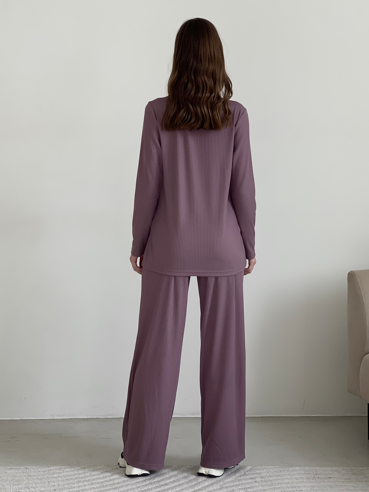 Купить Костюм с широкими брюками в рубчик фиолетовый Merlini Менто 100001162, размер 42-44 (S-M) в интернет-магазине