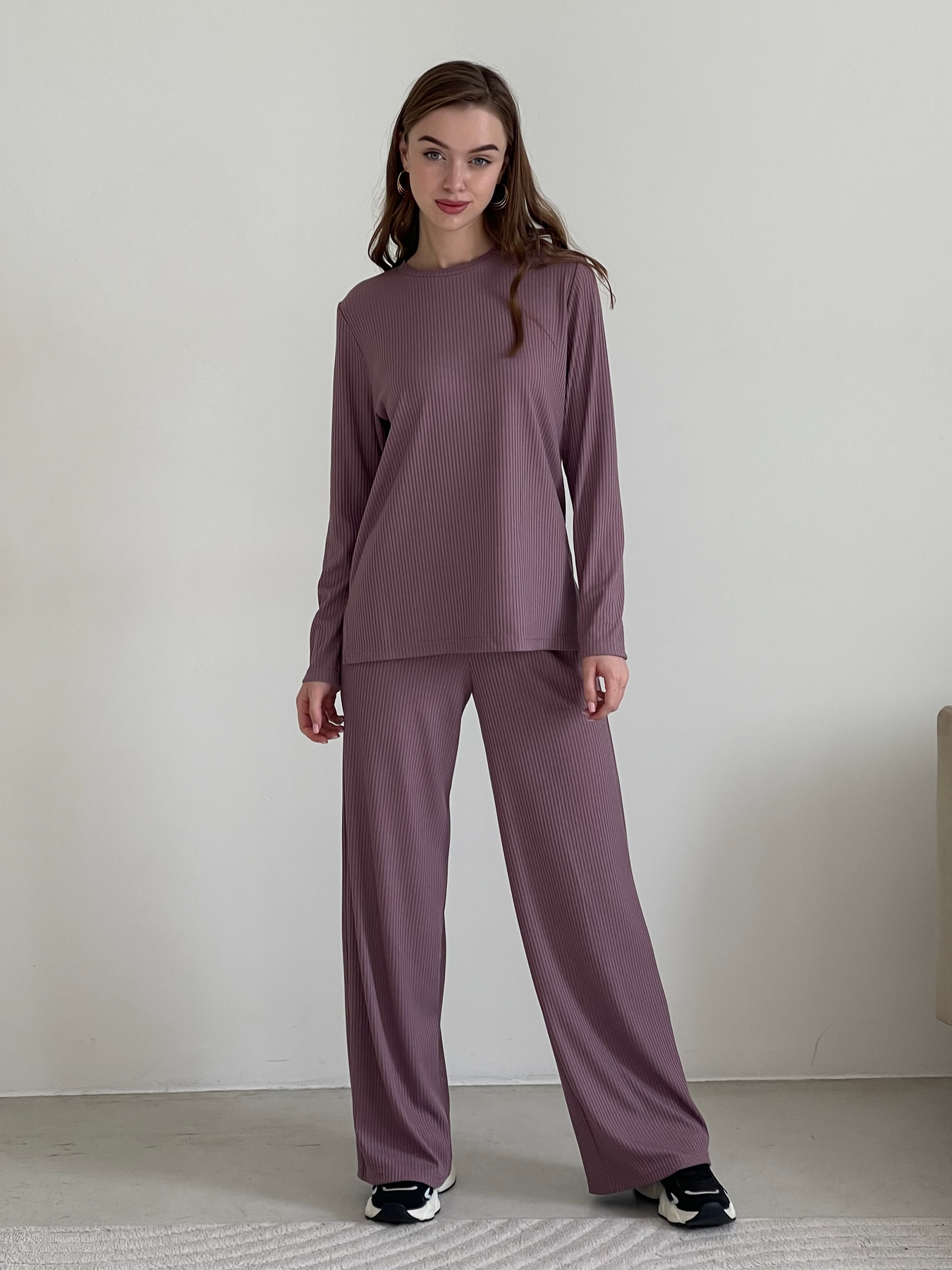 Купить Костюм с широкими брюками в рубчик фиолетовый Merlini Менто 100001162, размер 46-48 (L-XL) в интернет-магазине