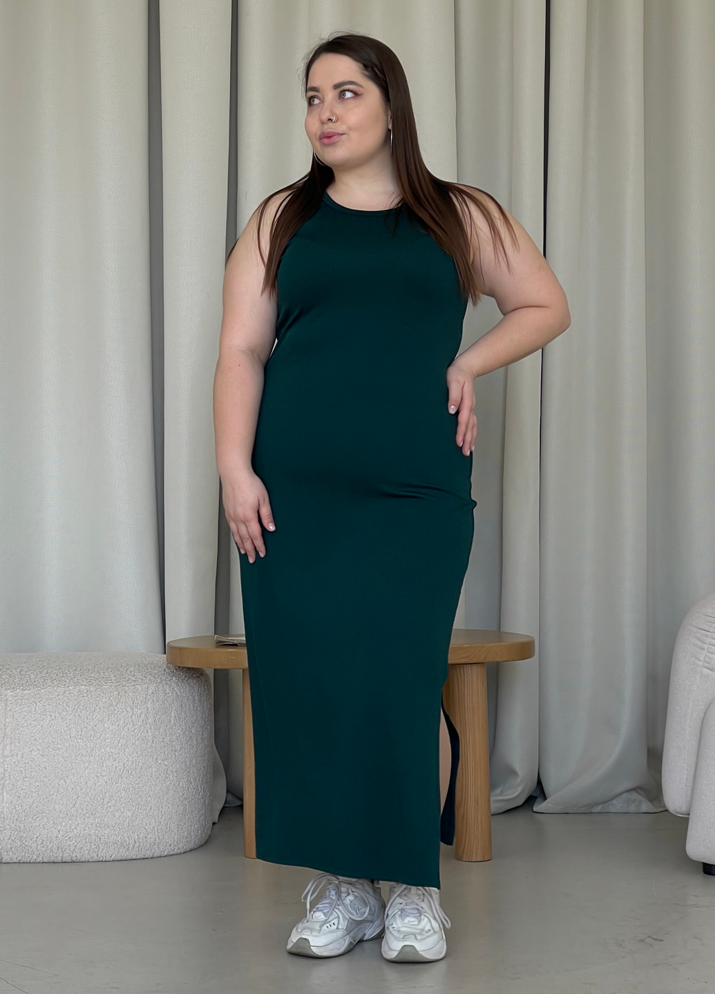 Купить Длинное платье-майка в рубчик зеленое Merlini Лонга 700000112 размер 42-44 (S-M) в интернет-магазине