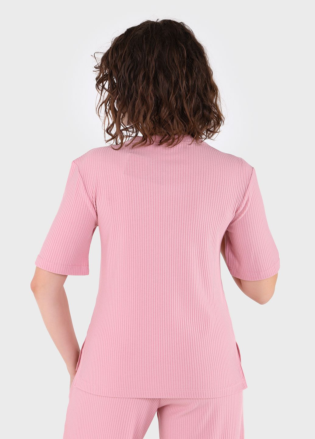 Купить Легкая футболка женская в рубчик Merlini Корунья 800000026 - Розовый, 42-44 в интернет-магазине