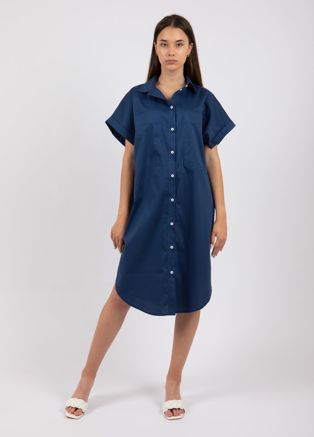 Купить Оверсайз хлопковое платье-рубашка Merlini Руан 700000004 - Синий, 42-44 в интернет-магазине