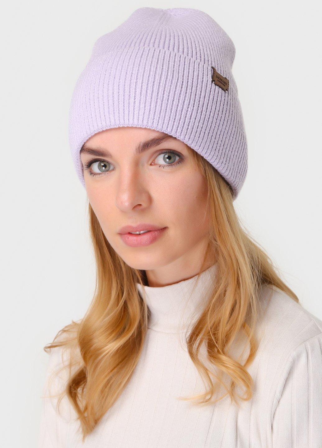 Купить Теплая зимняя кашемировая шапка с отворотом без подкладки DeMari Премьера 500030 - Сиреневый в интернет-магазине