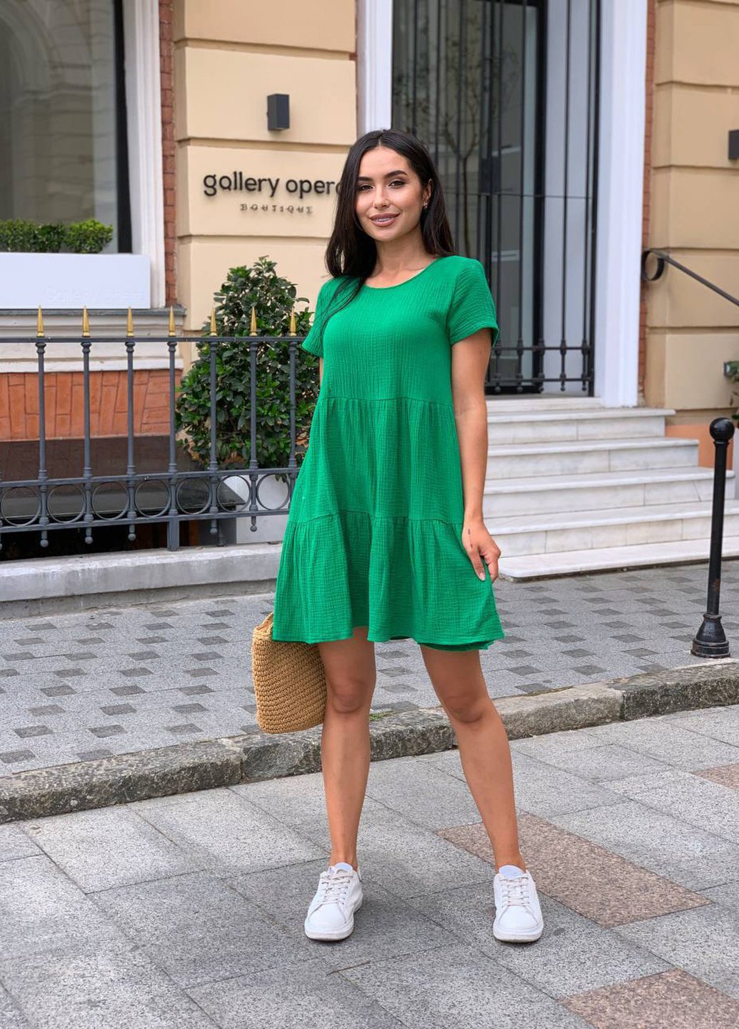 Купить Летнее платье зеленого цвета из муслина Merlini Однотонное 700000025, размер 42-44 в интернет-магазине